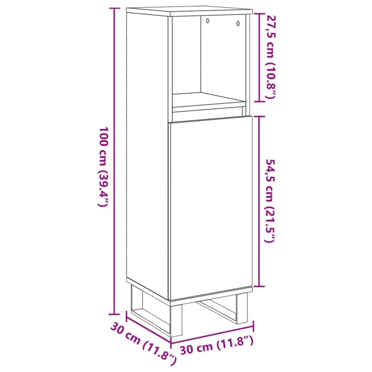 VIDAXL Armoire de salle de bain vieux bois 30x30x100cm bois ingenierie