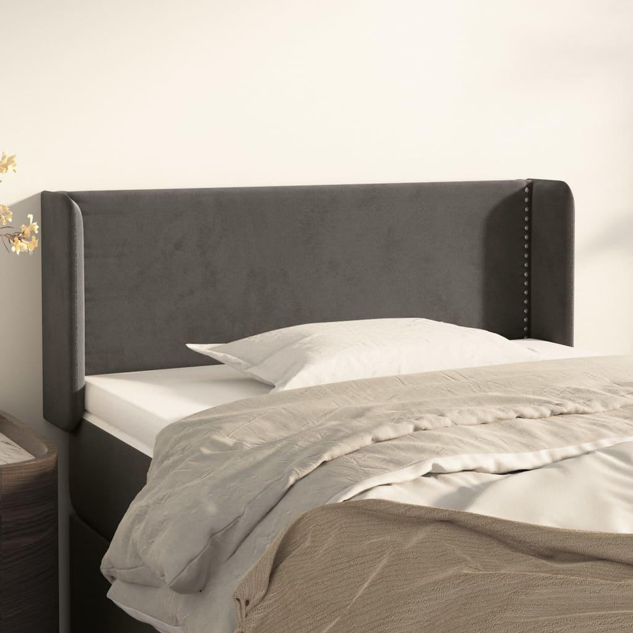 Voir la diapositive 1 : VIDAXL Tete de lit avec oreilles Gris fonce 93x16x78/88 cm Velours