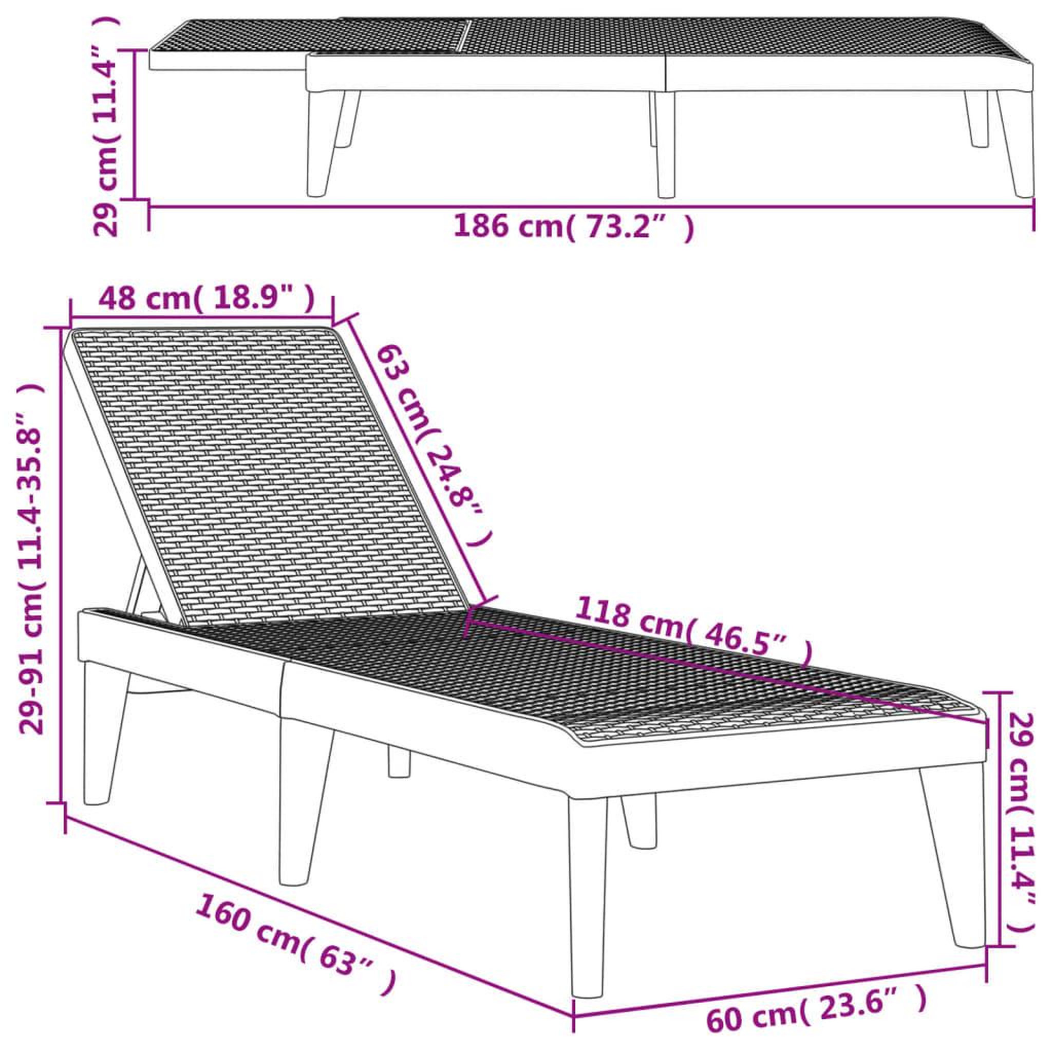 Voir la diapositive 6 : VIDAXL Chaise longue gris 186x60x29 cm PP