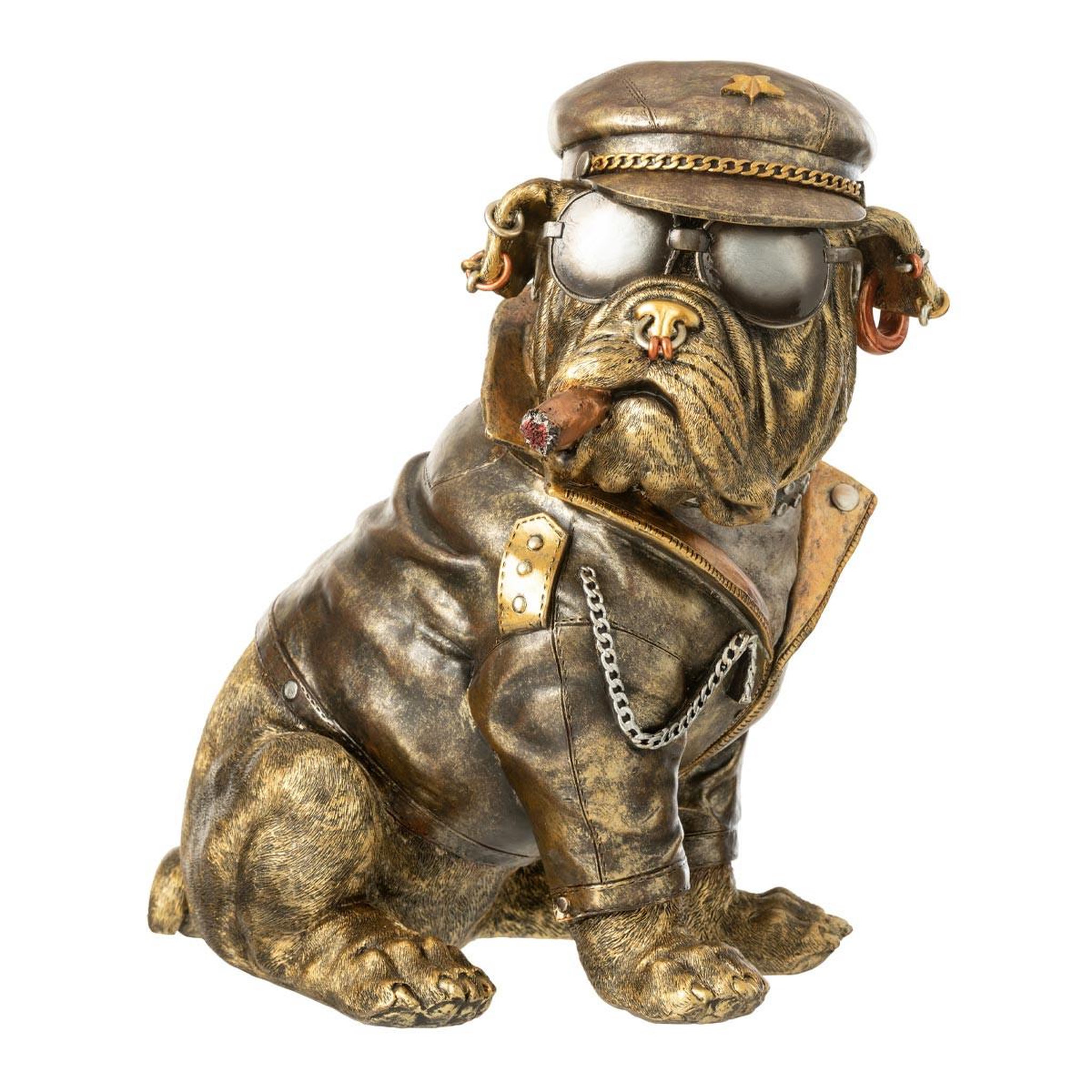 J-LINE Statuette bulldog à cigarette  trendy  33cm marron