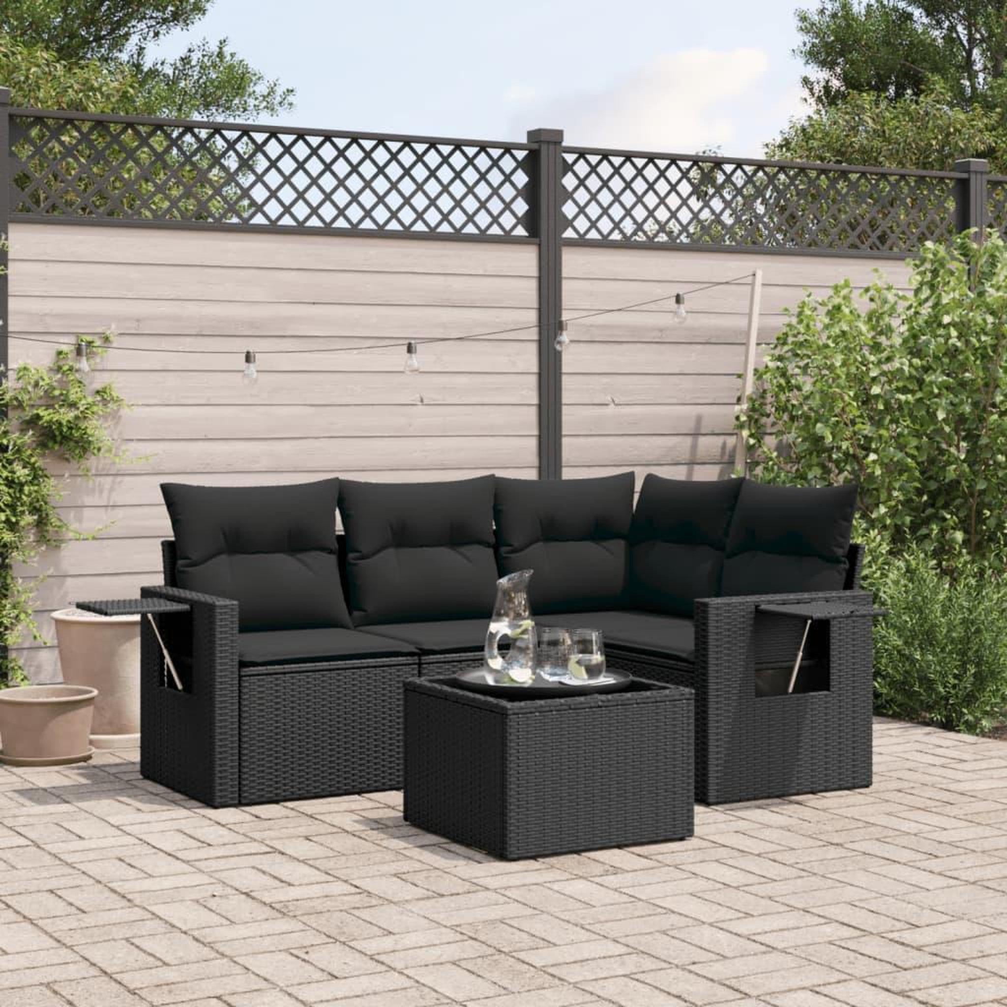 VIDAXL Salon de jardin 5 pcs avec coussins noir resine tressee