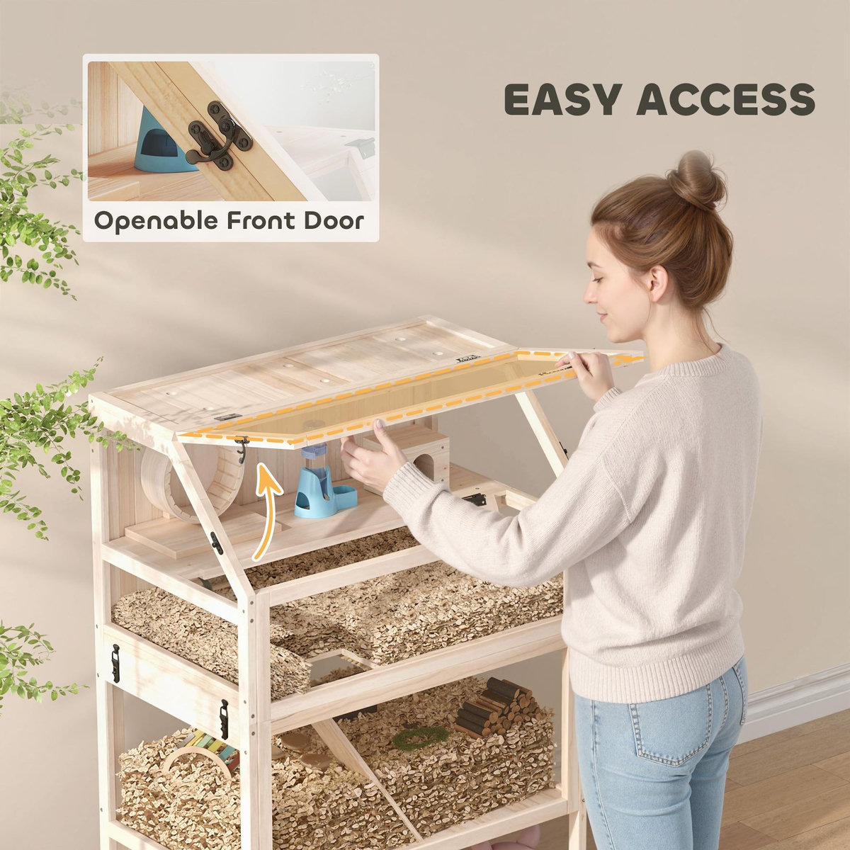 PAWHUT Cage hamster bois 3 niveaux accessoires étagère sapin acrylique