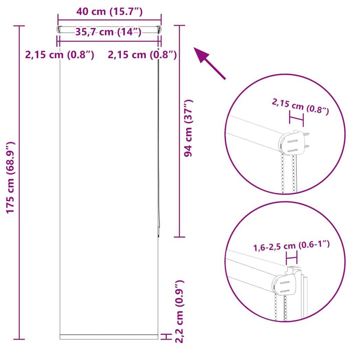 VIDAXL Store enrouleur occultant blanc casse 40x175cm largeur du tissu