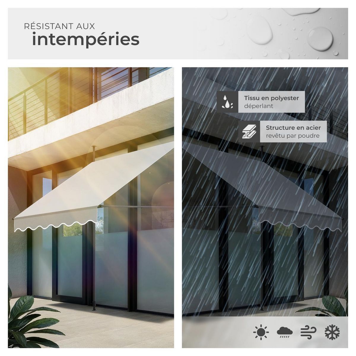 tectake Store à pince sans perçage avec manivelle gris clair 150 x 180 cm