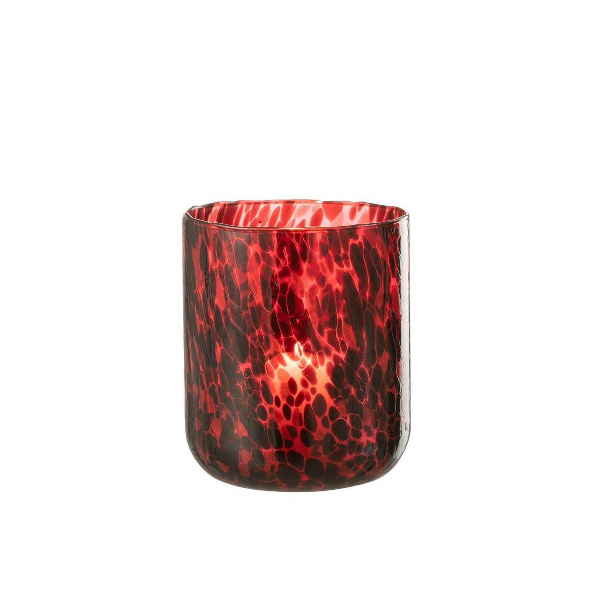 Voir la diapositive 2 : J-LINE Photophore en Verre Tacheté  Preston  20cm Rouge