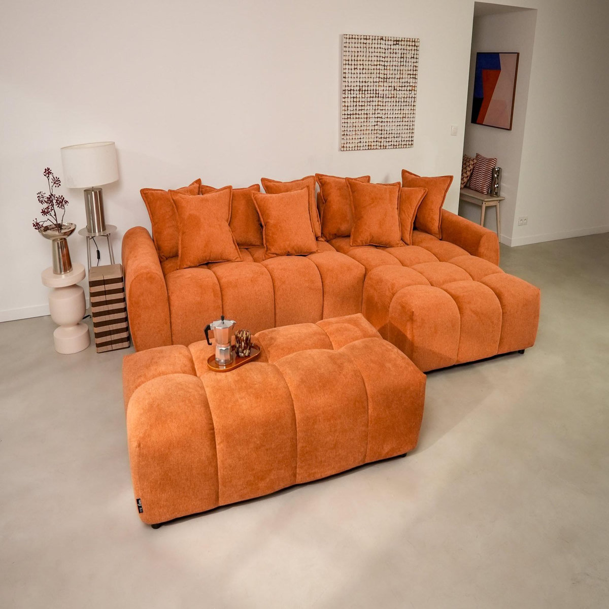 LISA DESIGN Adelaide - canapé d'angle réversible 4 places avec pouf d'appoint en tissu texturé