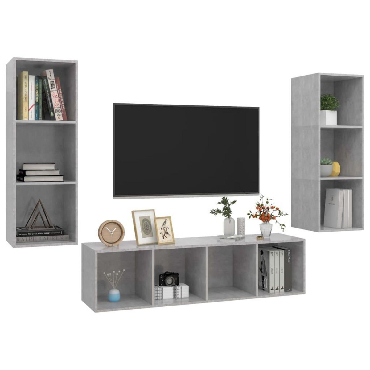 VIDAXL Ensemble de meuble TV 3 pcs Gris beton Bois d'ingenierie