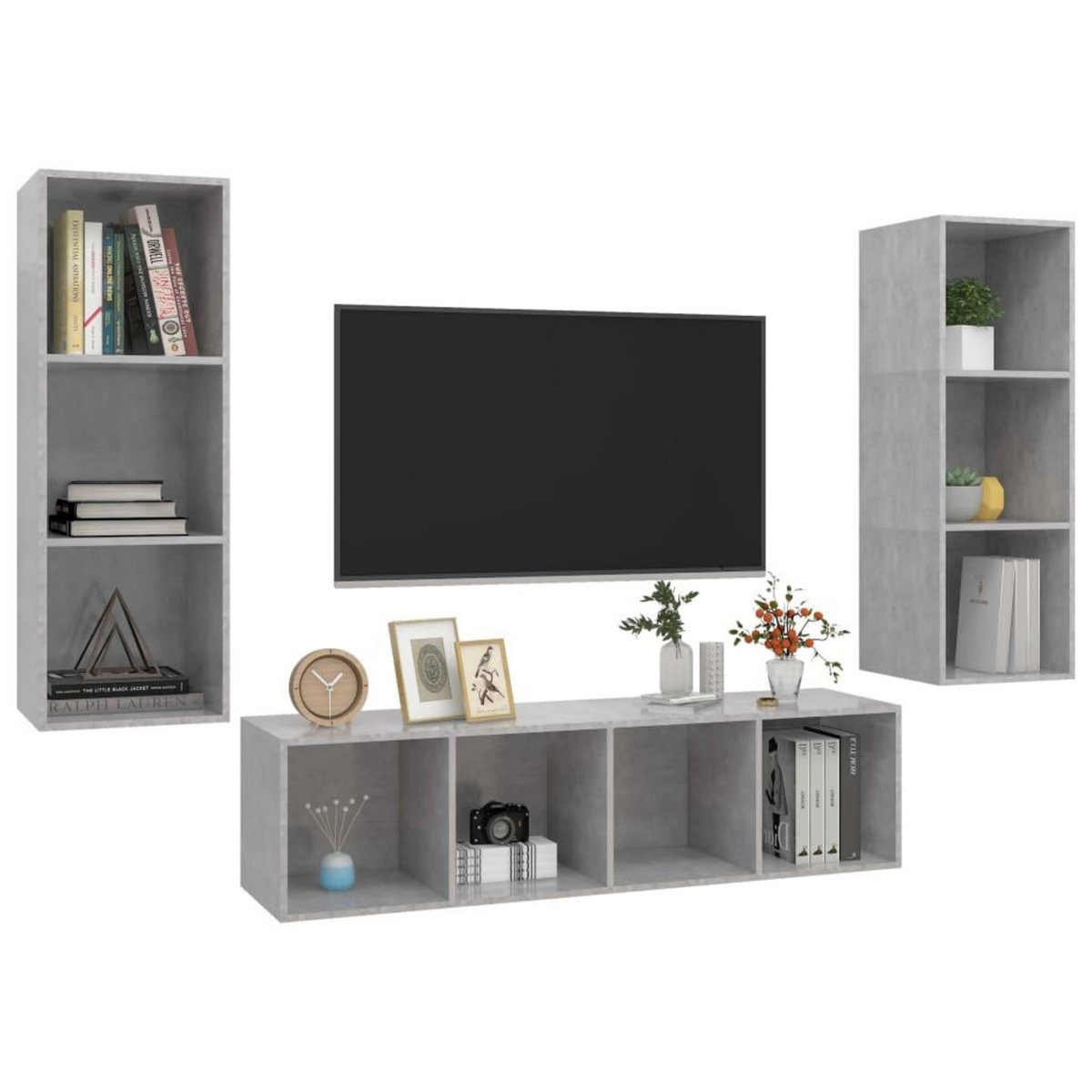 VIDAXL Ensemble de meuble TV 3 pcs Gris beton Bois d'ingenierie
