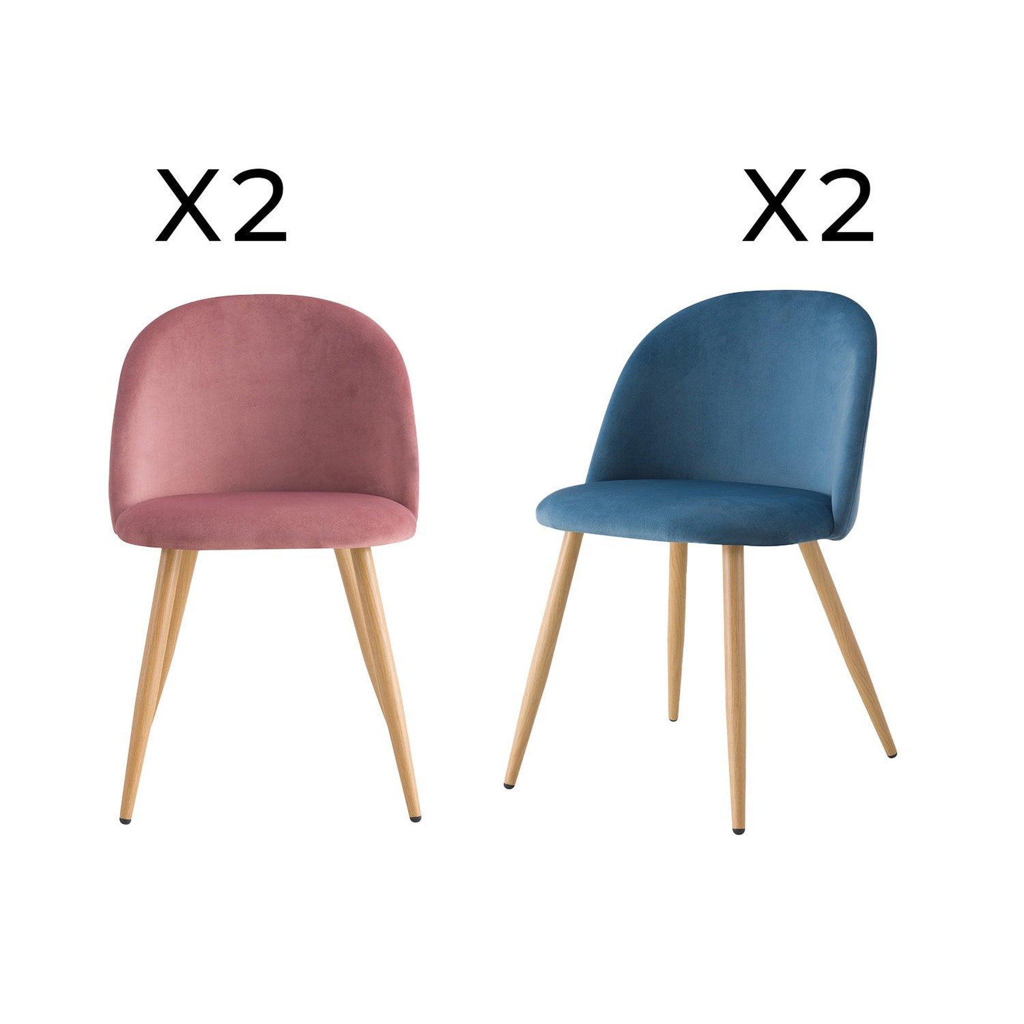 MAISON PAVANE Pack 4 chaises en velours bleu et rose-Cozy