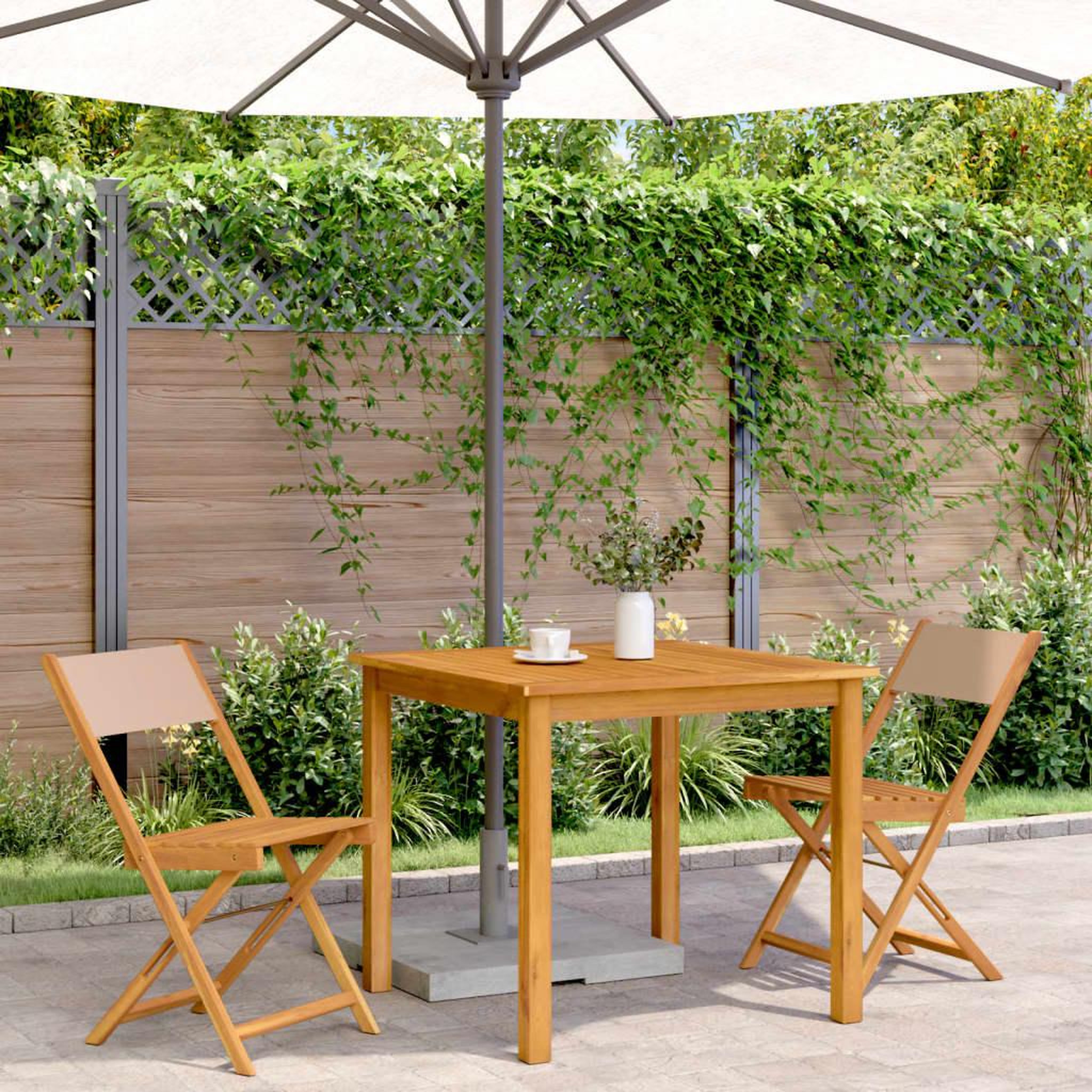 Voir la diapositive 3 : VIDAXL Chaises de bistrot lot de 2 taupe bois d'acacia massif et tissu
