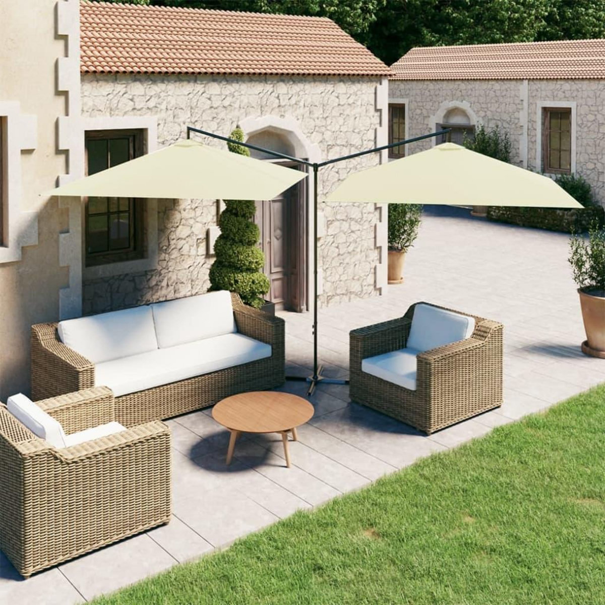 VIDAXL Parasol de jardin double avec mat en acier Sable 600x300 cm