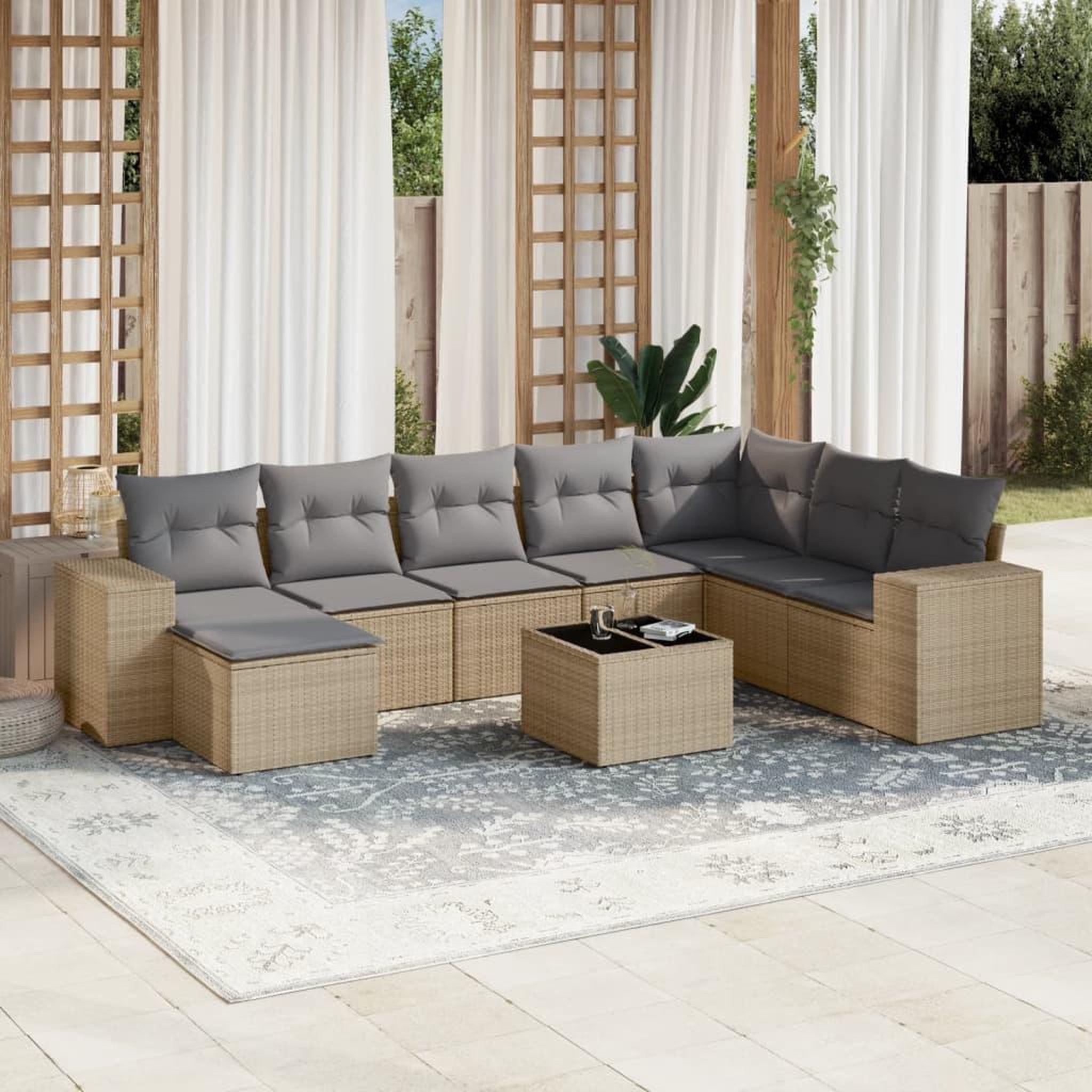 VIDAXL Salon de jardin avec coussins 9 pcs beige resine tressee
