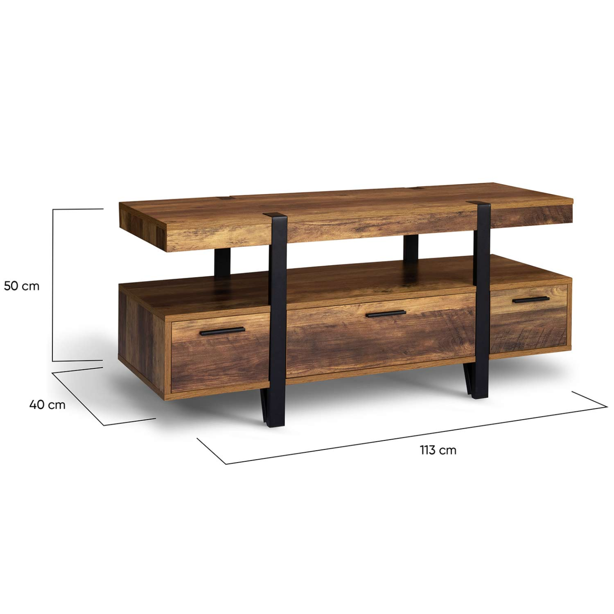 Voir la diapositive 6 : ID MARKET Meuble tv 113 cm austria avec tiroirs bois pieds épingle