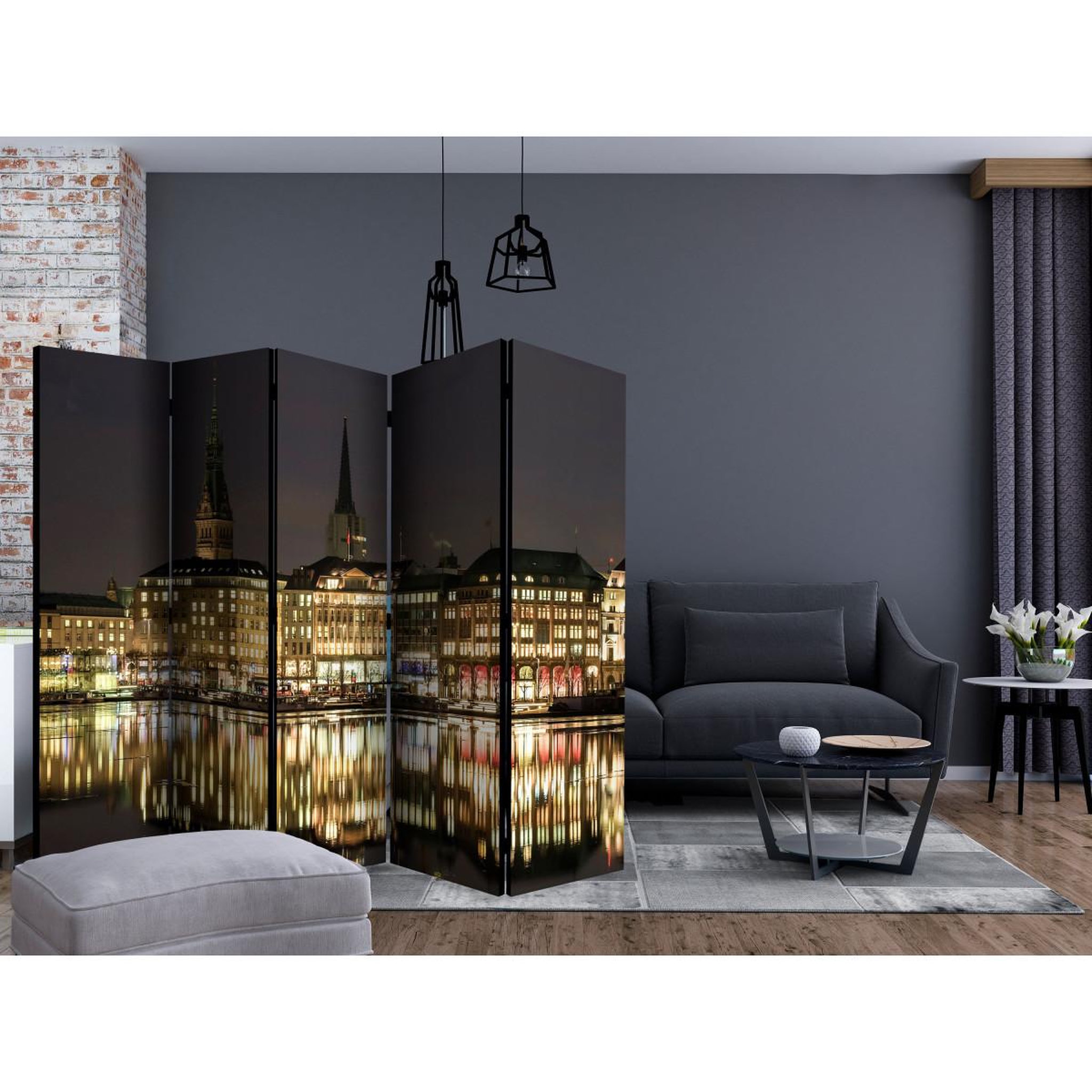 Voir la diapositive 2 : Paris Prix Paravent 5 volets  night in hamburg  172x225cm