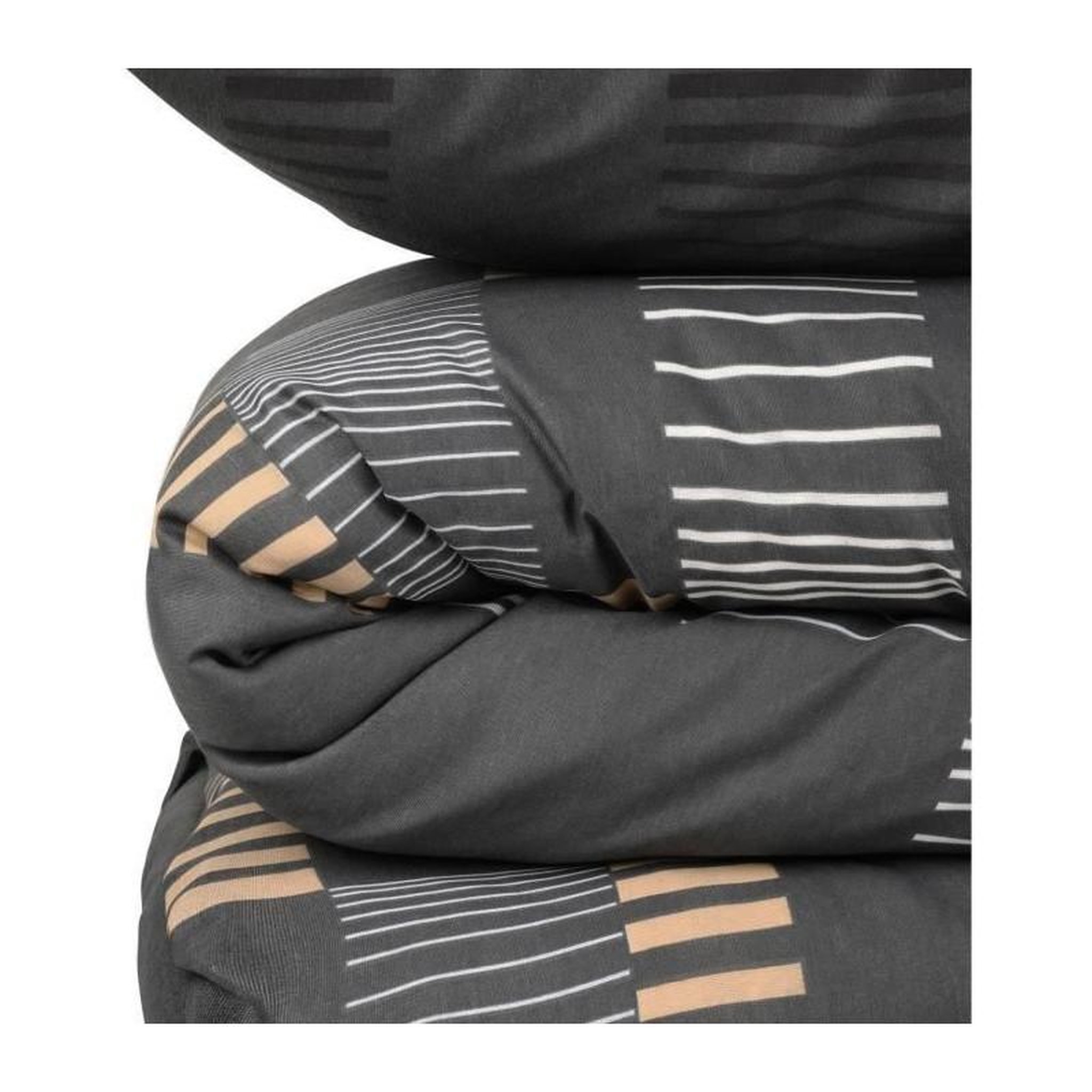 Voir la diapositive 4 : GENERIQUE Parure de lit - 1 housse de couette 220x240 cm + 2 taies d'oreiller 60x60 cm - 65% coton, 35% polyester - Anthracite