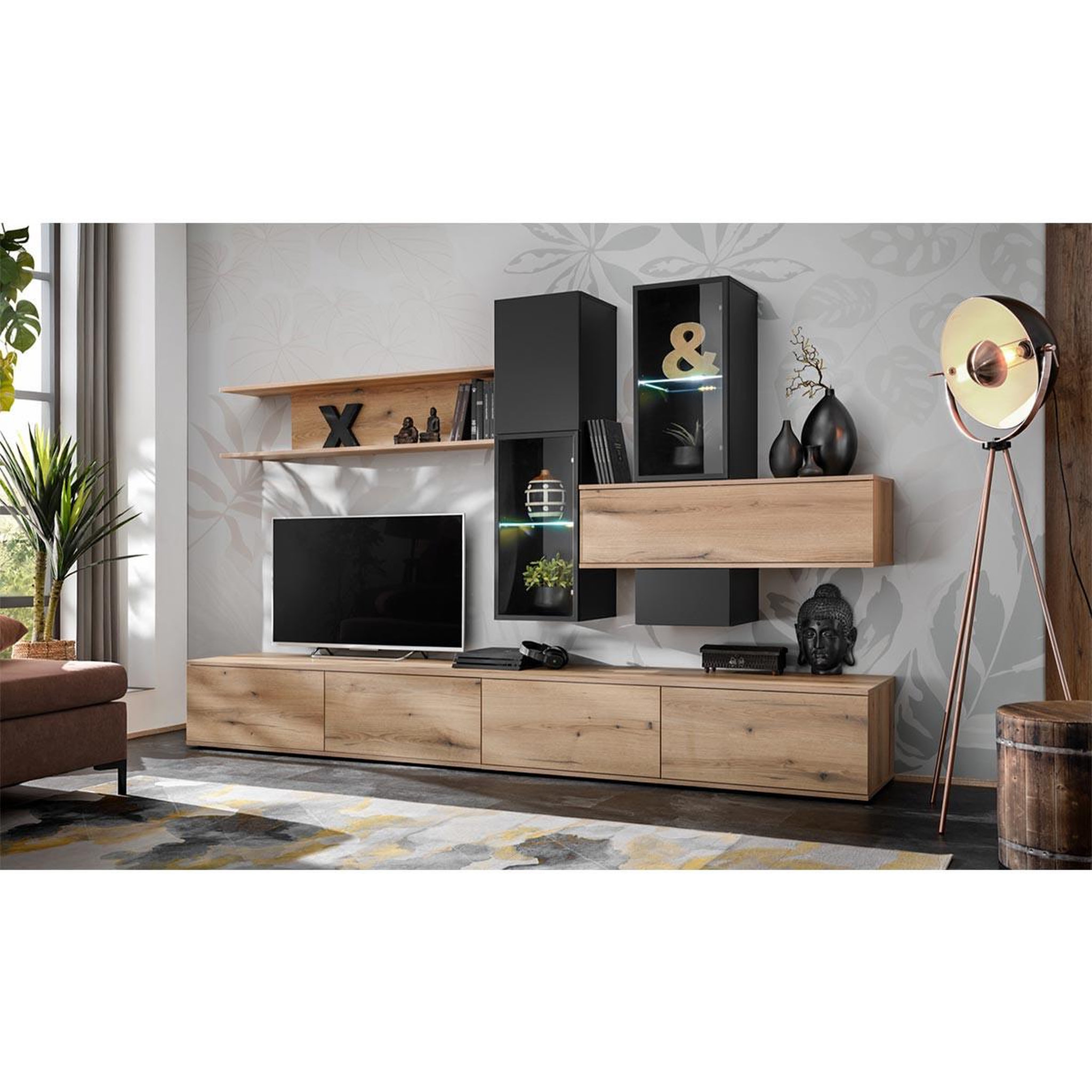 Voir la diapositive 4 : Paris Prix Ensemble meuble tv design  cruz  280cm noir & naturel