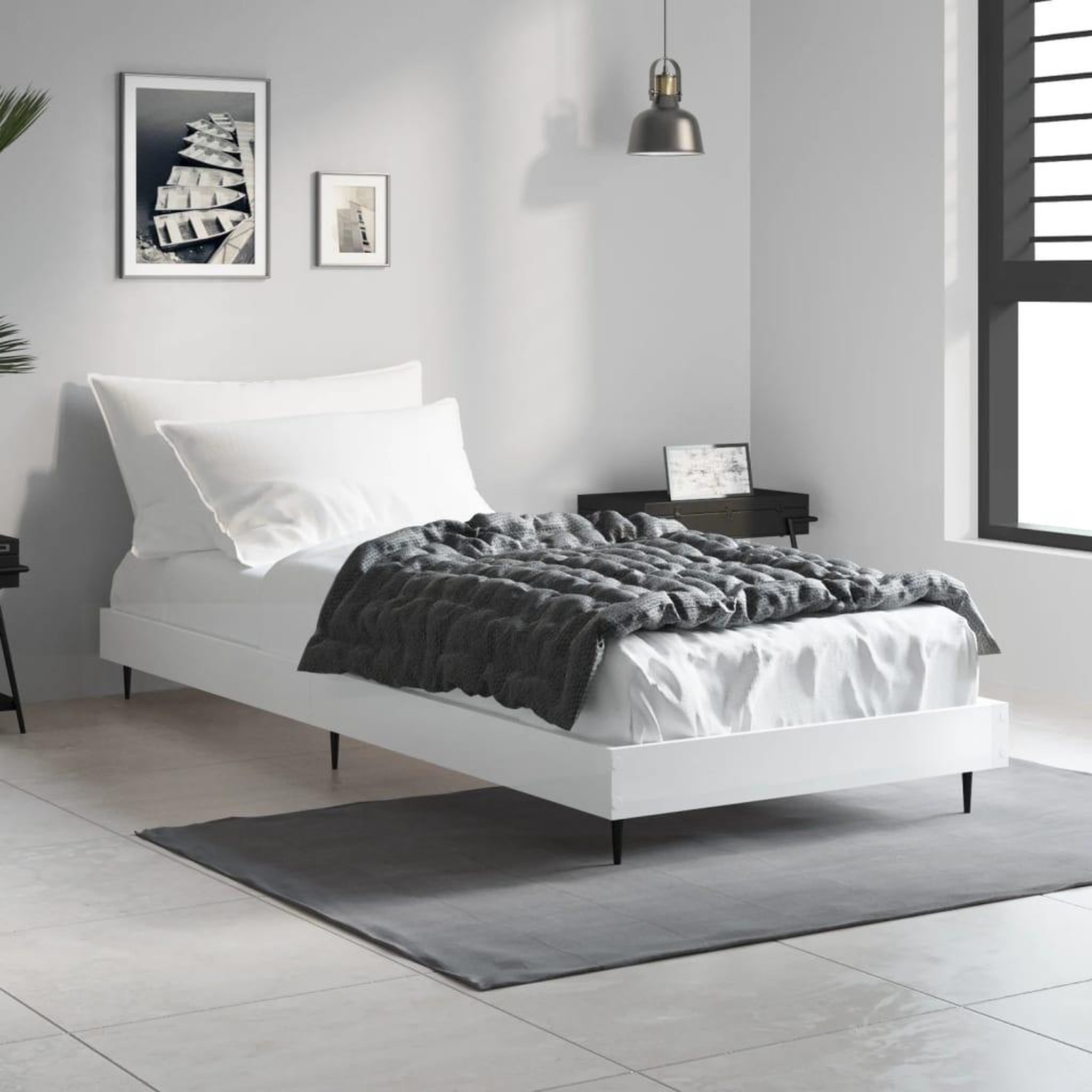 VIDAXL Cadre de lit sans matelas blanc brillant 75x190 cm