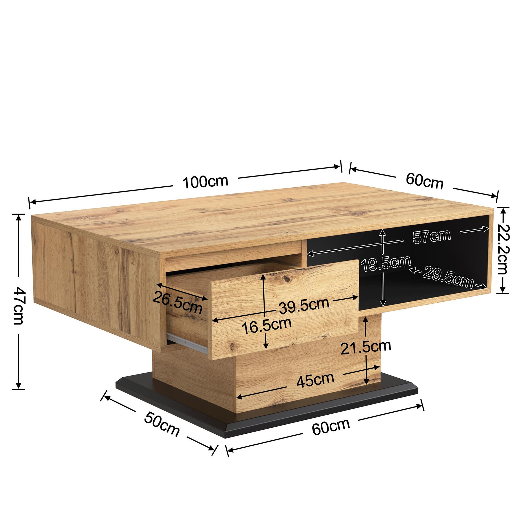 Voir la diapositive 6 : MERAX Table Basse Grain De Bois, Avec Un Tiroir Sans Poignée 100 Cm