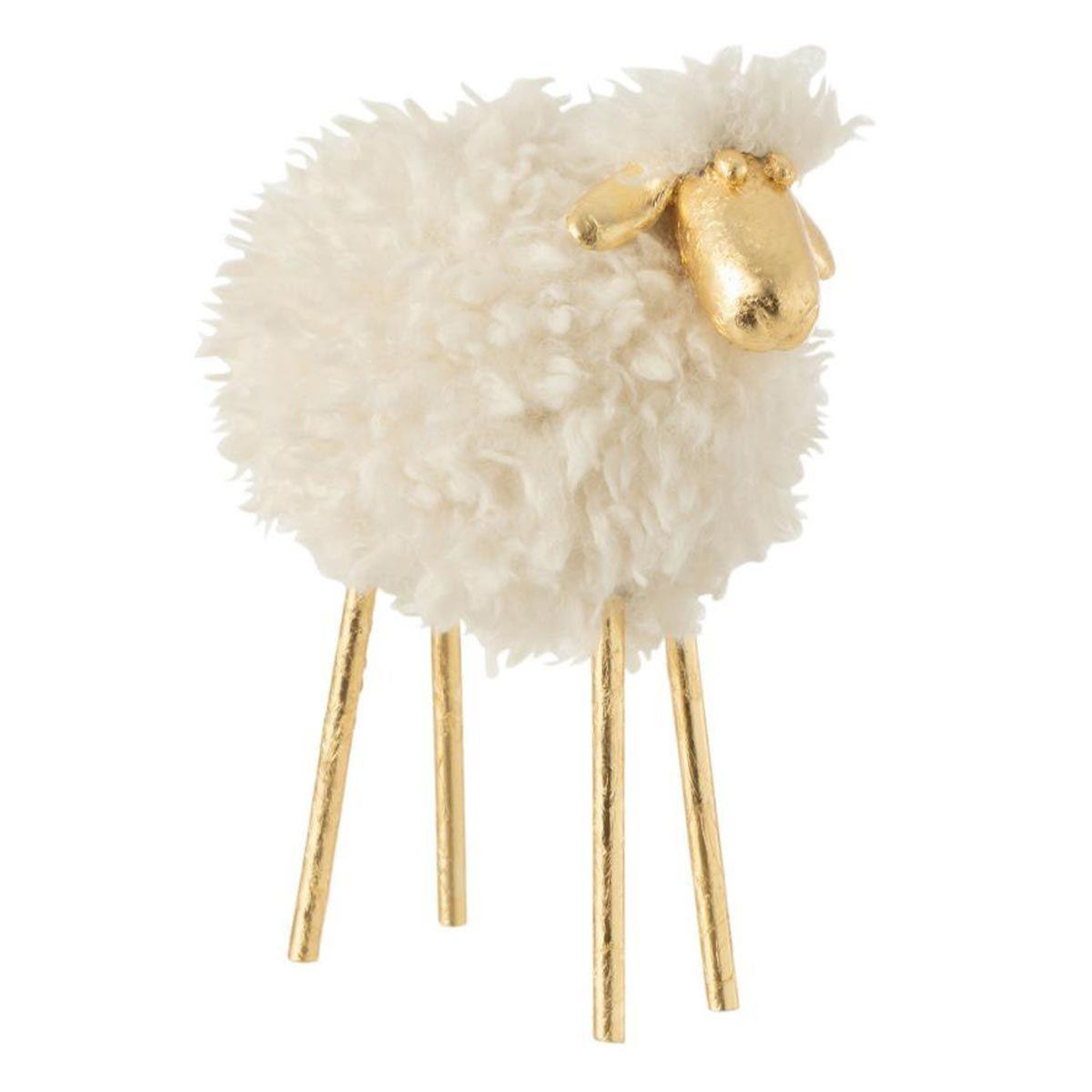 J-LINE Statuette déco design  mouton  25cm blanc & or