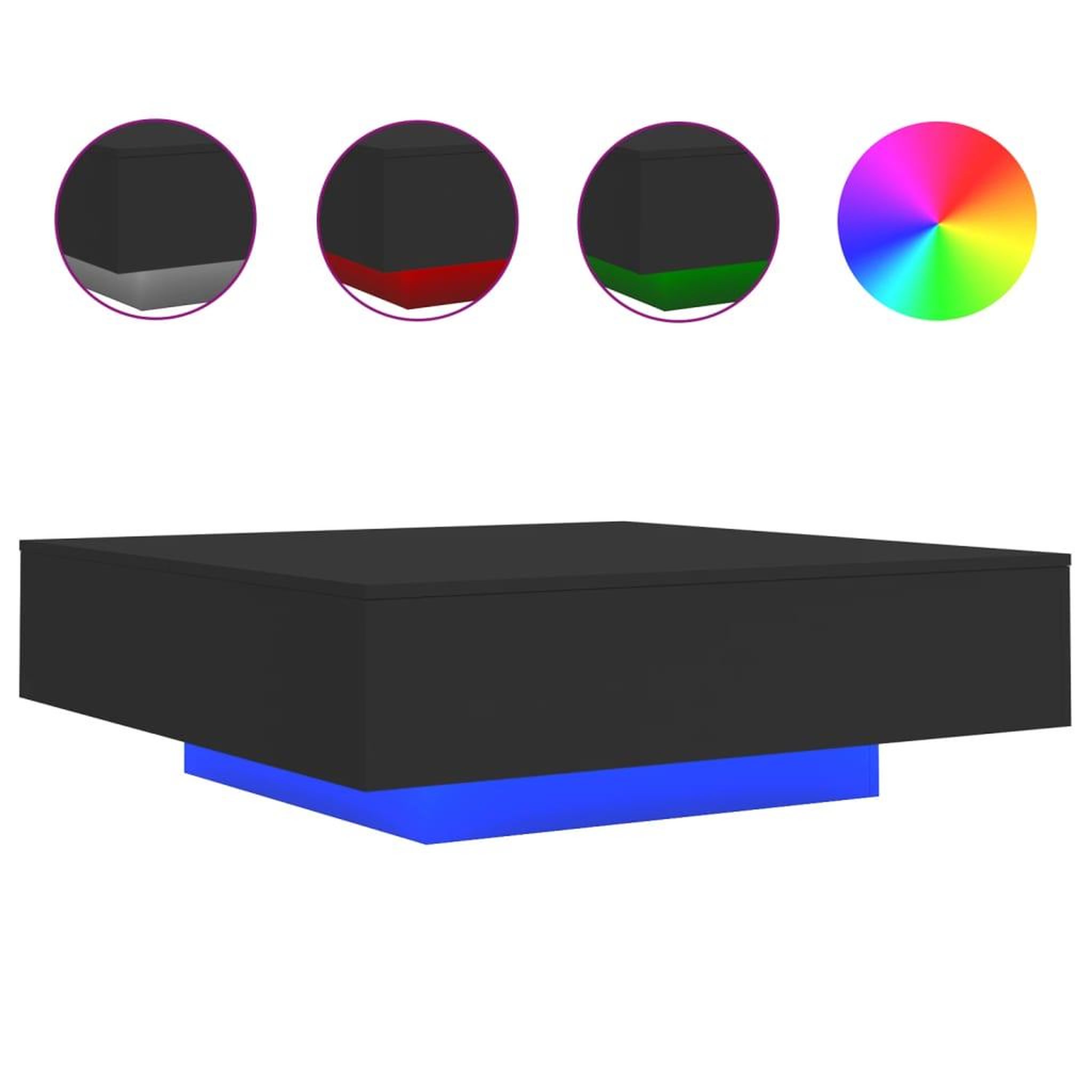Voir la diapositive 2 : VIDAXL Table basse avec lumieres LED noir 100x100x31 cm