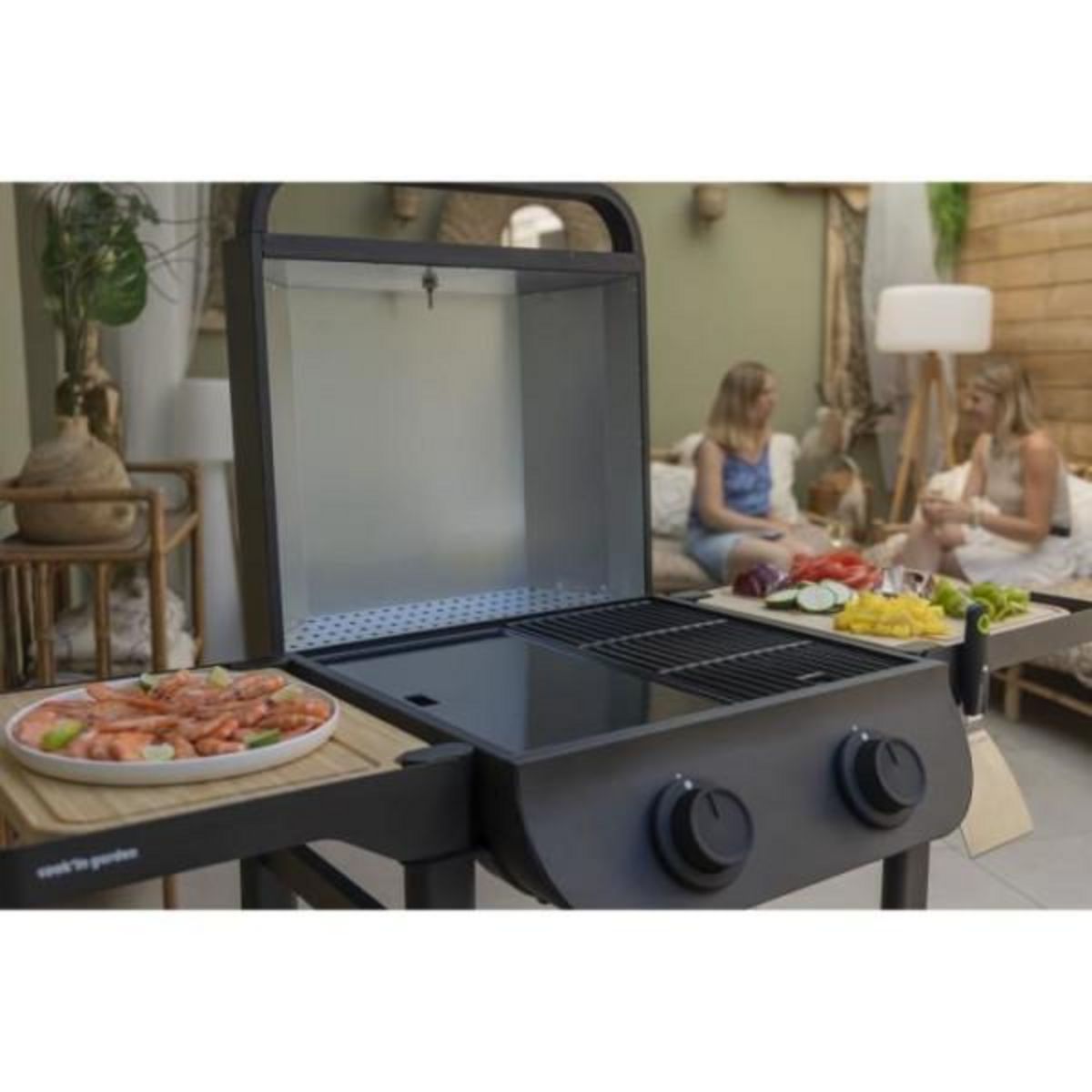 AAAAA Barbecue électrique - COOK'IN GARDEN - Flavo 50 - sur chariot - 2500 Watts - Surface de cuisson mixte
