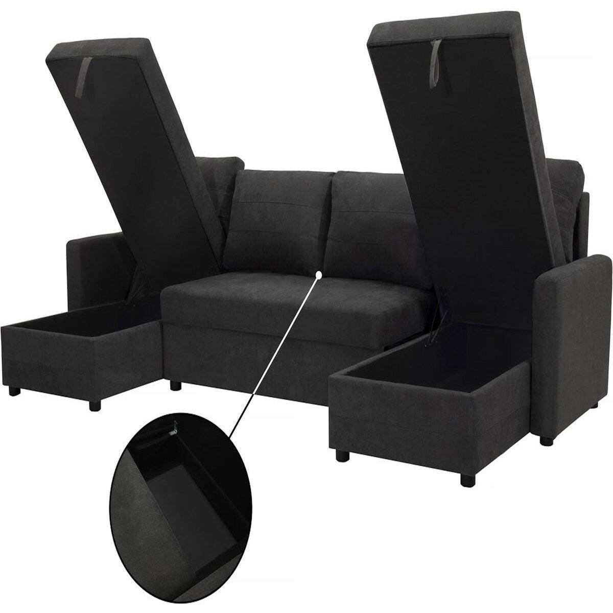 Habitat et Jardin Canapé panoramique convertible avec coffres de rangement  Antoine  - 5 places - Gris foncé