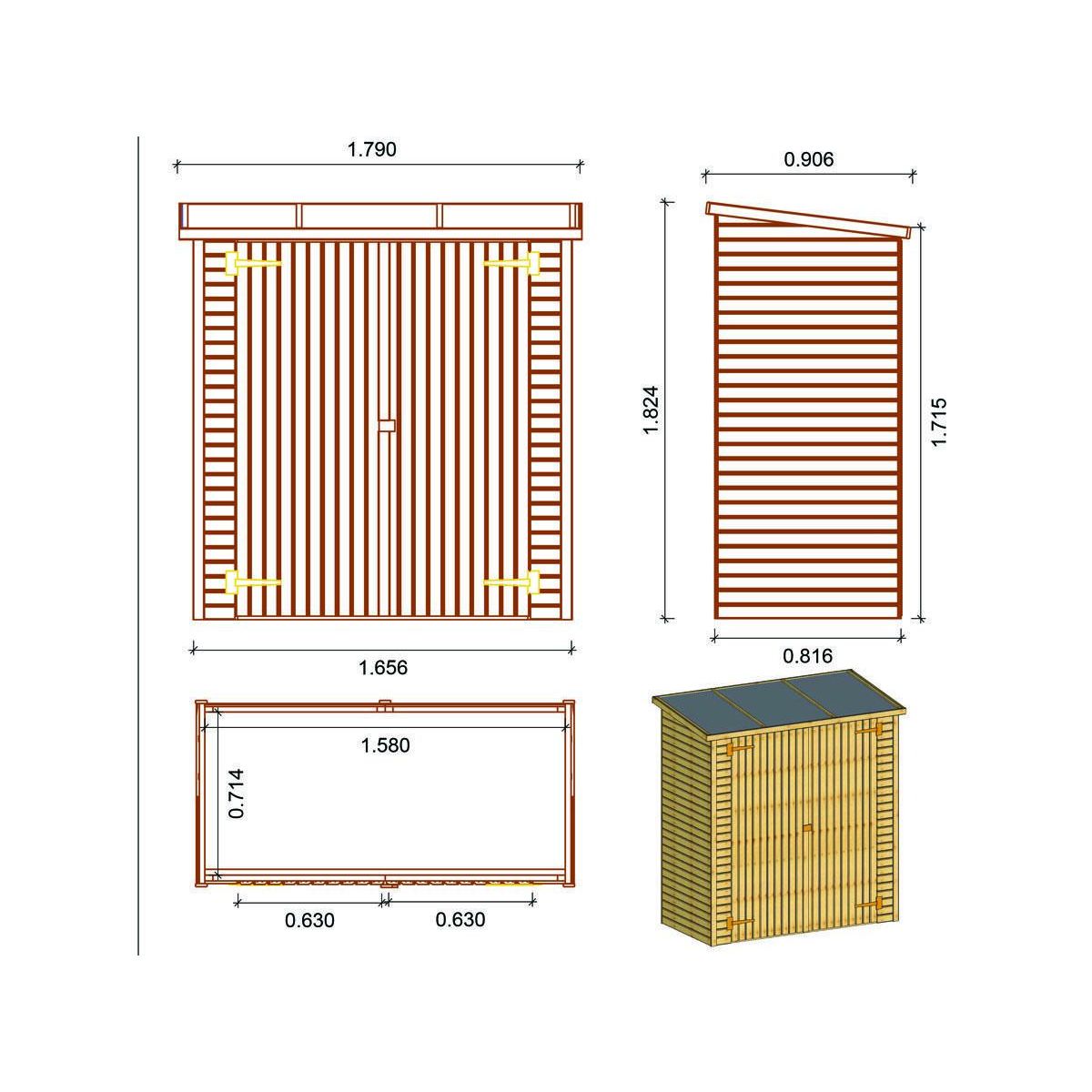 Habitat et Jardin ABRI JARDIN BOIS ADOSSABLE LIPKI - 1.79 X 0.90 X 1.78/1.87 m