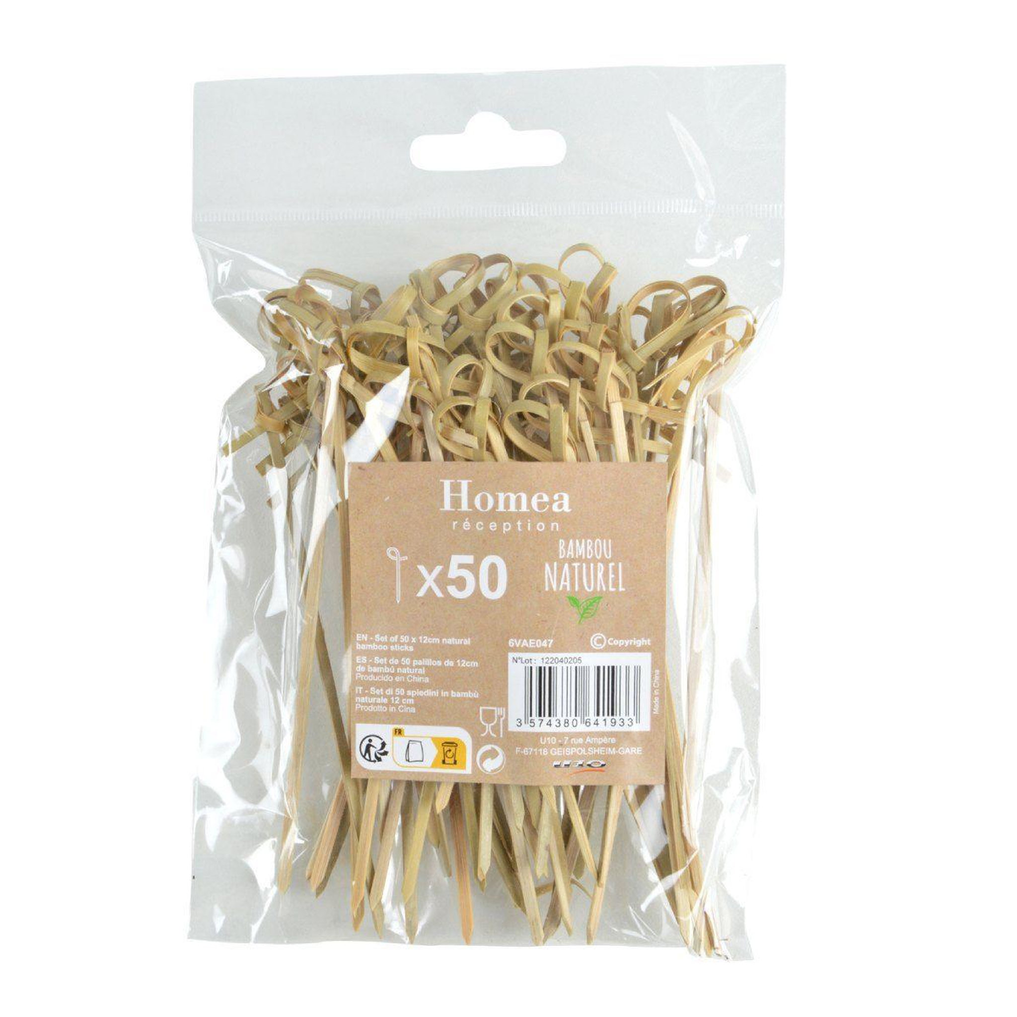 Voir la diapositive 3 : HOMEA Lot de 50 Piques Apéritif  Boucles  12cm Naturel