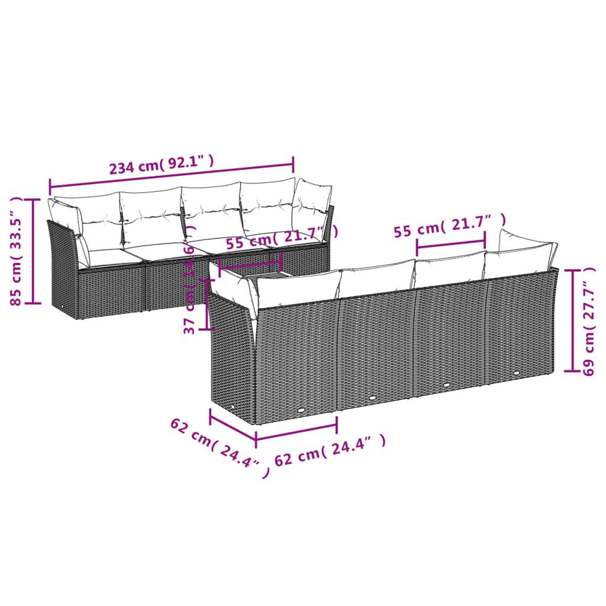Voir la diapositive 6 : VIDAXL Salon de jardin avec coussins 9pcs melange beige resine tressee