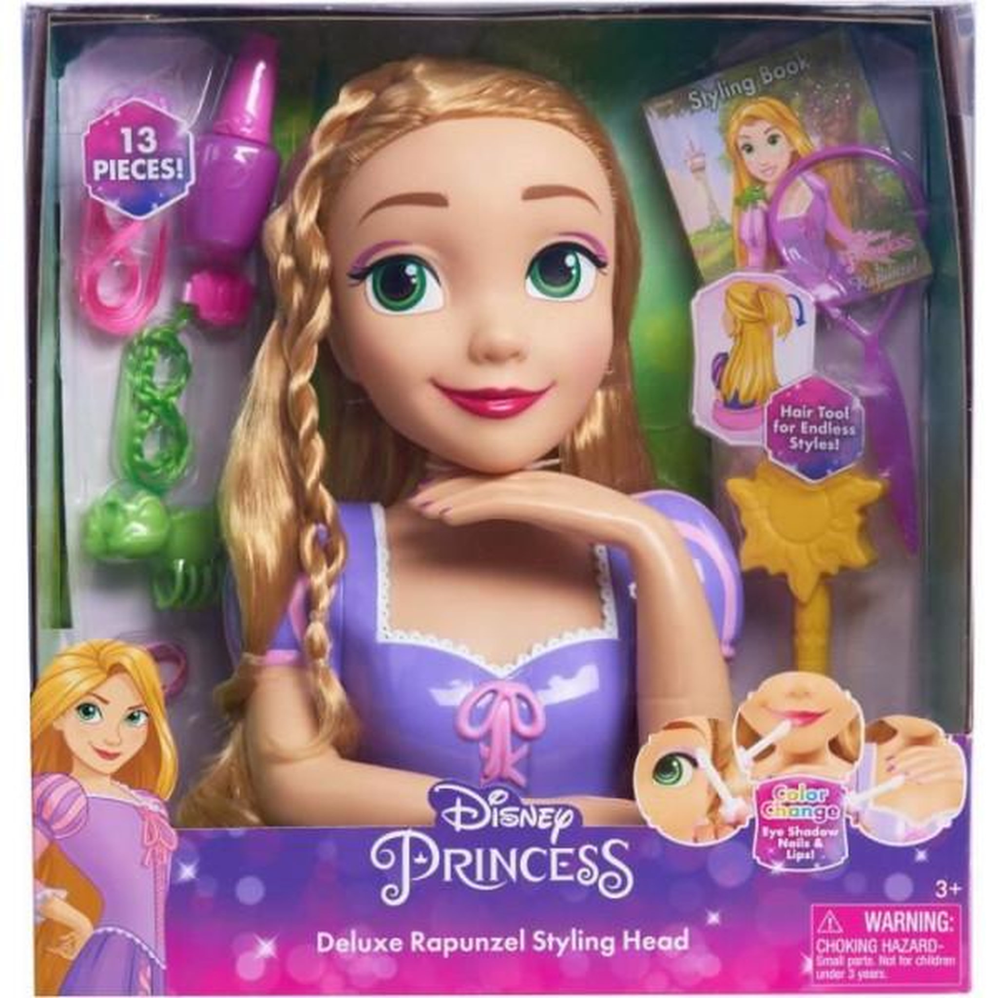 MARKET24 Tete a coiffer - disney - raiponce deluxe - 12 accessoires - faux flacon de vernis - guide coiffure