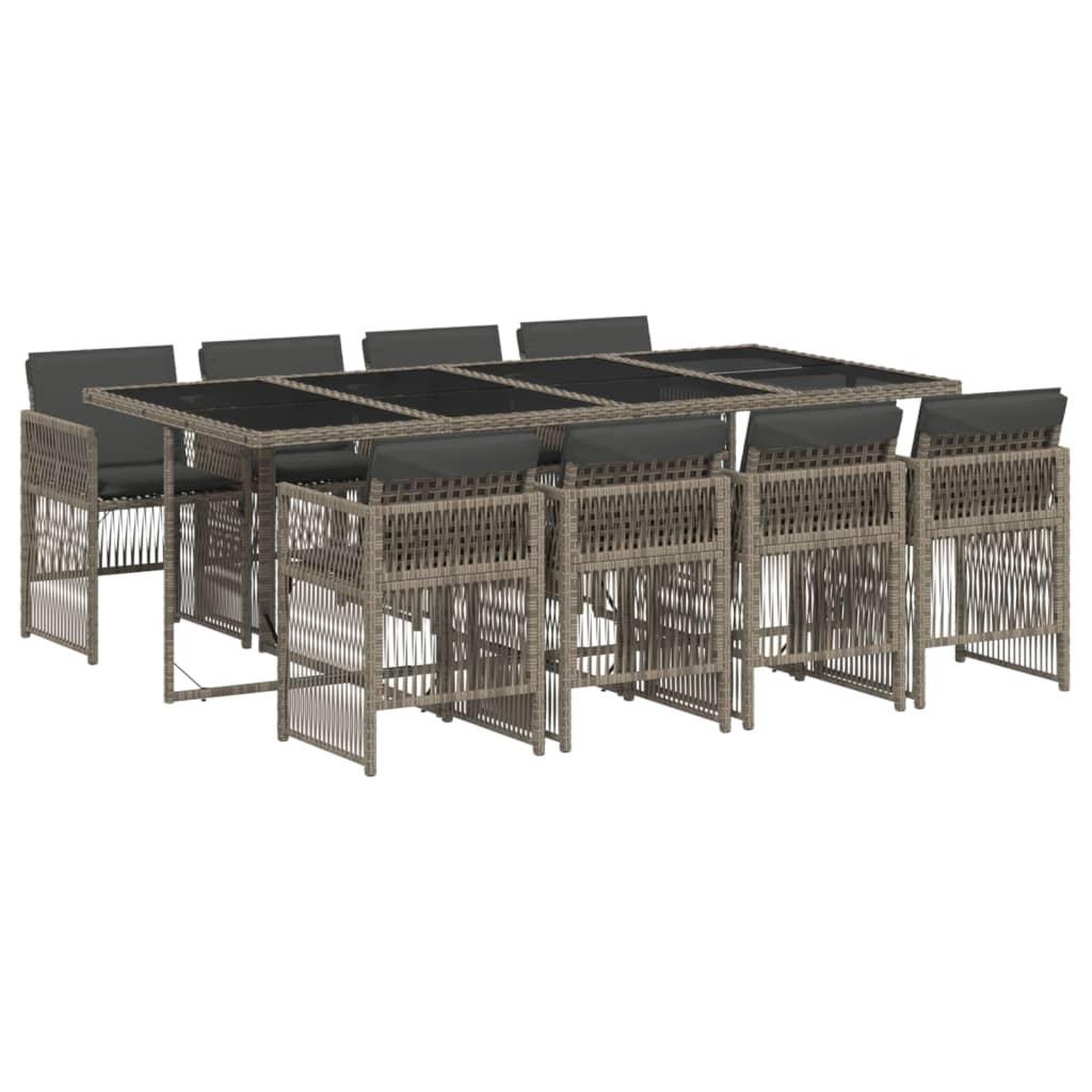 Voir la diapositive 2 : VIDAXL Ensemble a manger de jardin 9 pcs coussins gris resine tressee
