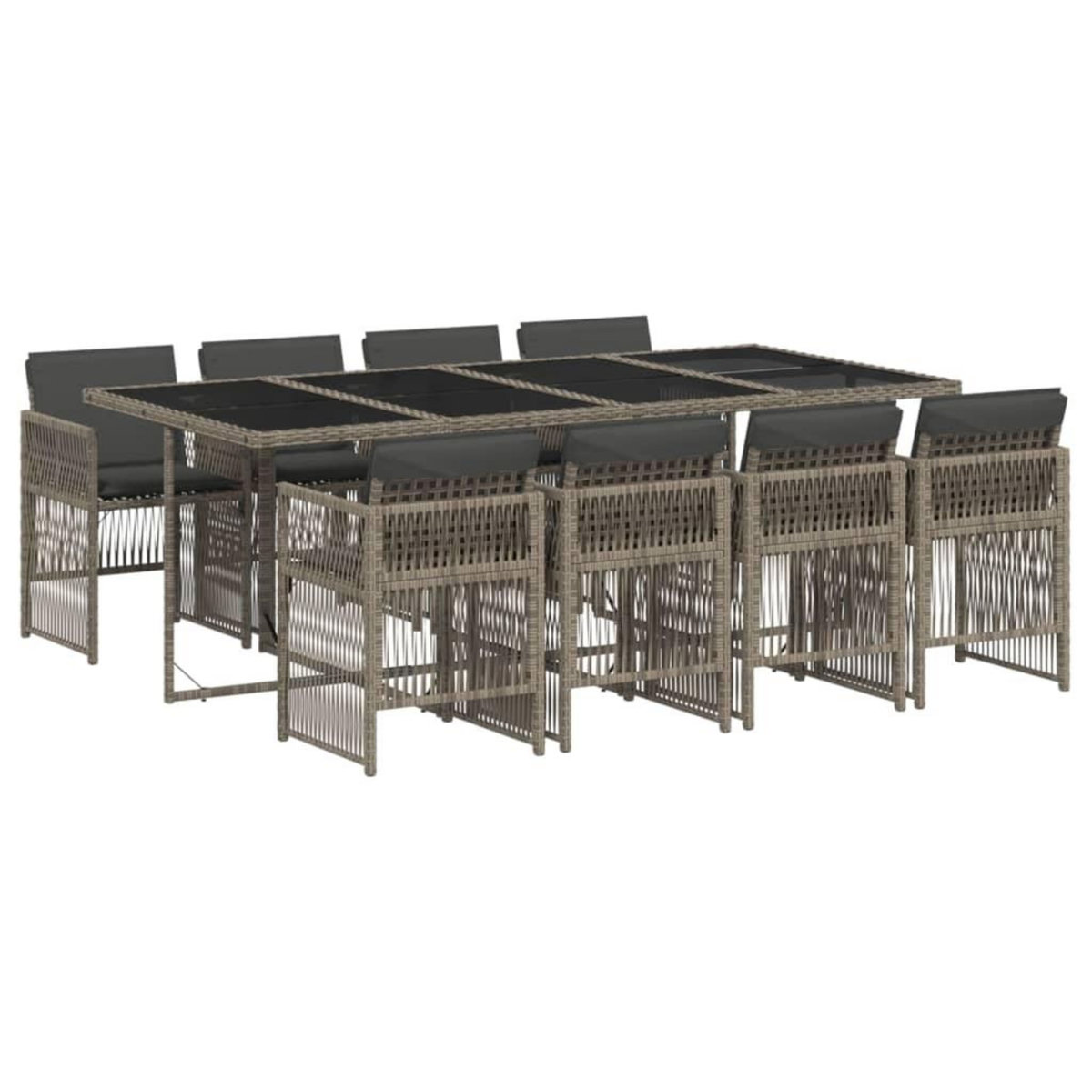 VIDAXL Ensemble a manger de jardin 9 pcs coussins gris resine tressee