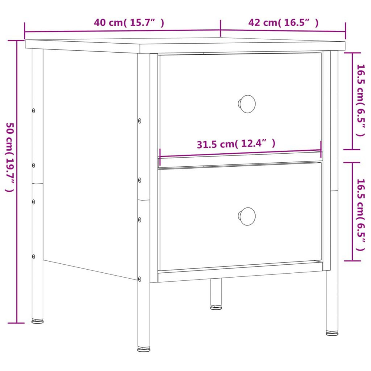VIDAXL Table de chevet chene sonoma 40x42x50 cm bois d'ingenierie