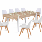 ID MARKET Table à manger extensible rectangle AUSTRIA 6-10 personnes bois pied épingle blanc 160-200 cm