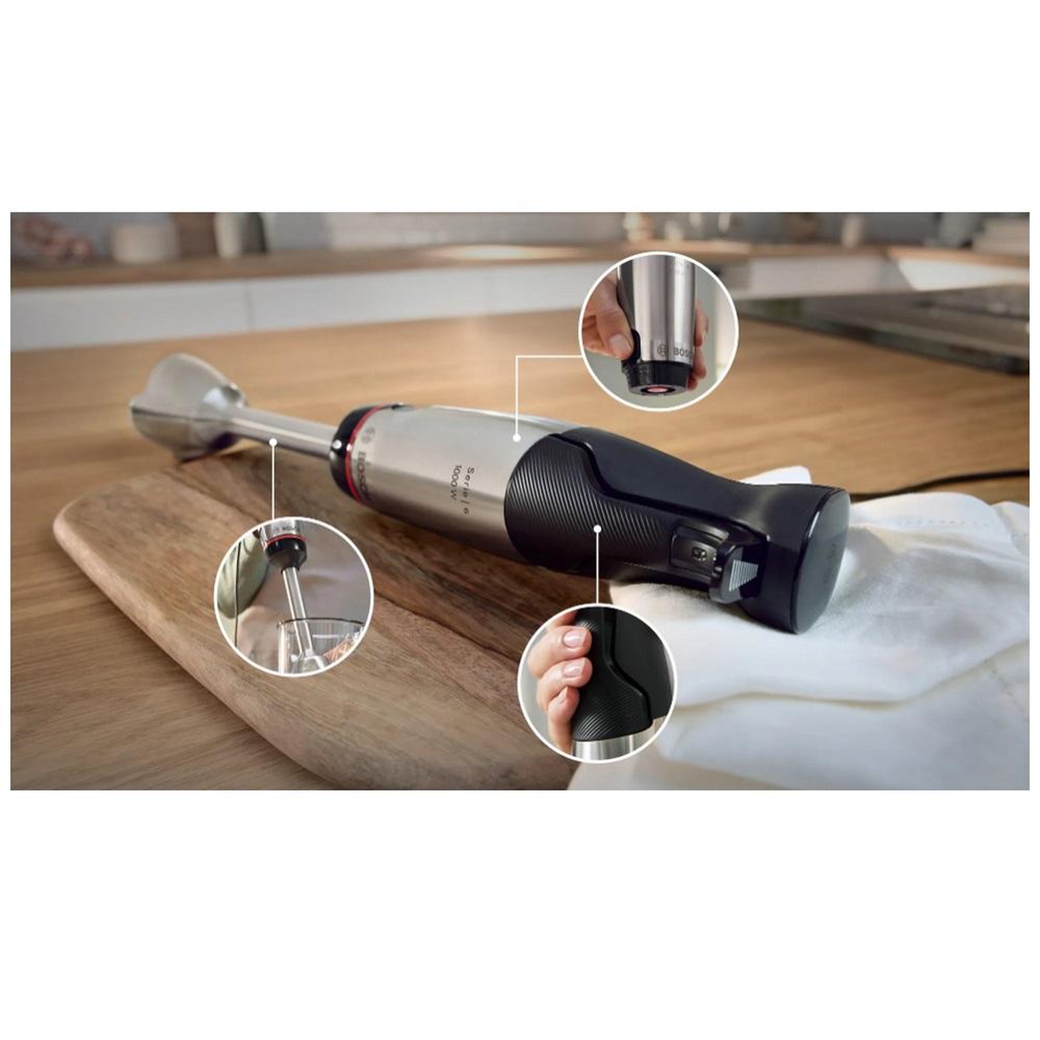 Voir la diapositive 5 : BOSCH Mixeur plongeant multifonction 1000w inox/noir - msm6m622