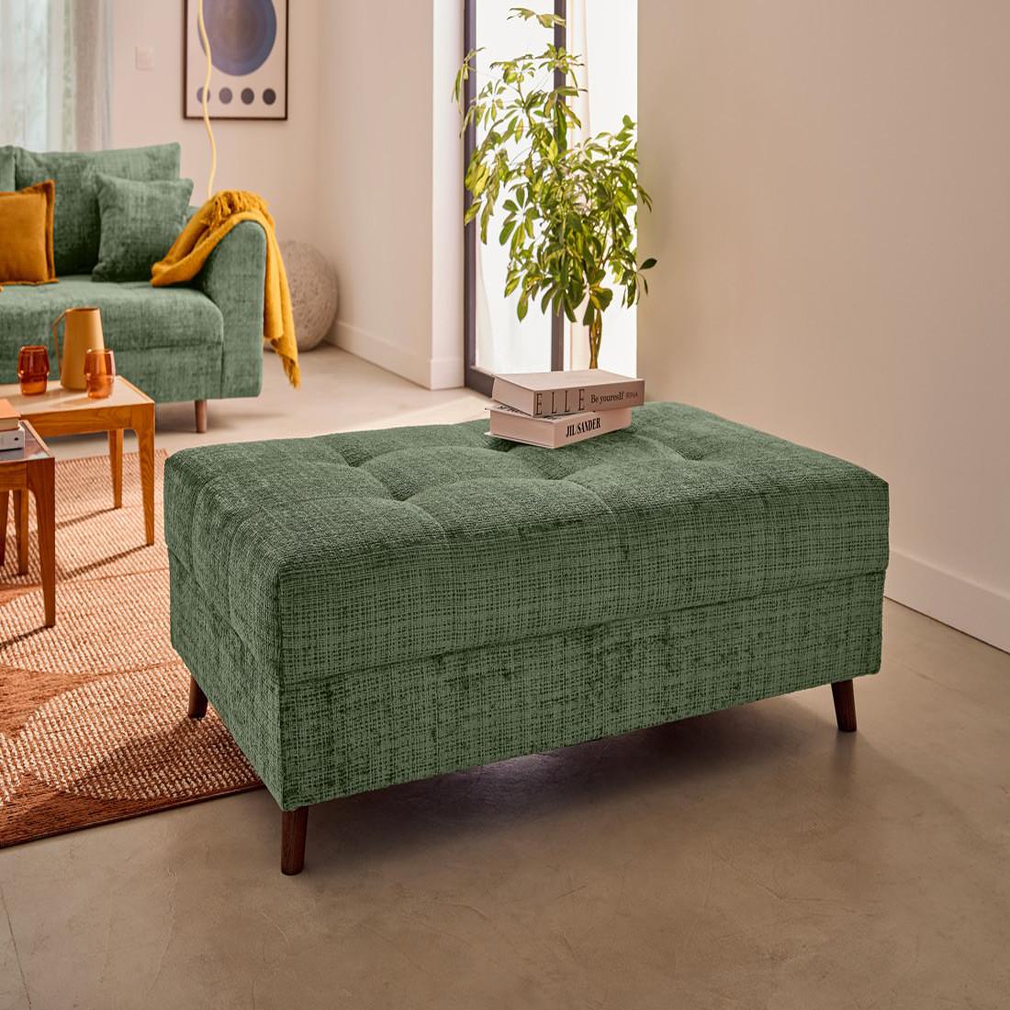 LISA DESIGN Rune - pouf en velours texturé. Coloris disponibles : Violet, Orange, Bleu, Gris, Vert, Beige