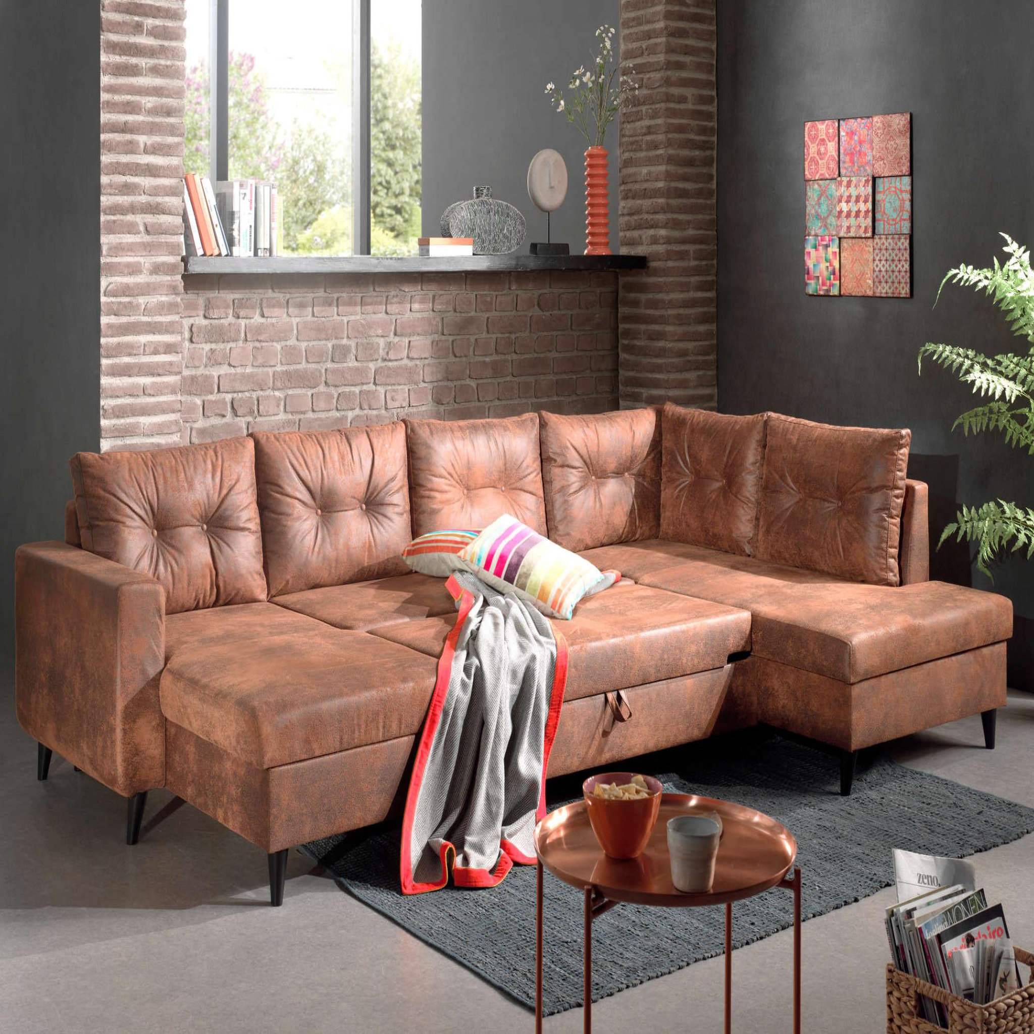 Voir la diapositive 4 : BEST MOBILIER Nordic - canapé panoramique en u - 7 places - convertible - industriel vintage - angle droit