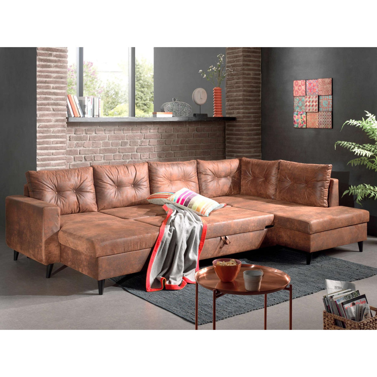 BEST MOBILIER Nordic - canapé panoramique en u - 7 places - convertible - industriel vintage - angle droit