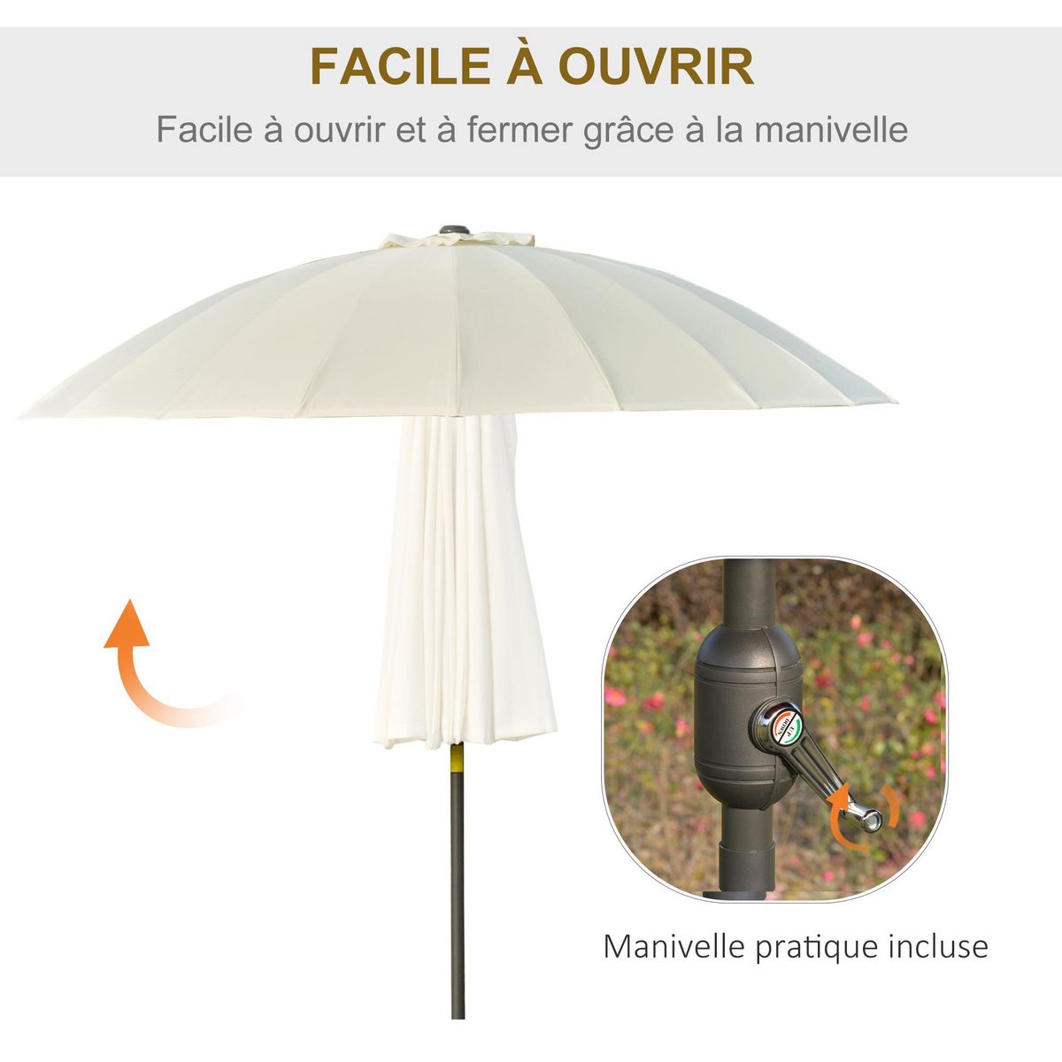 OUTSUNNY Parasol inclinable rond avec manivelle métal fibre de verre Ø 2,55 m polyester haute densité beige