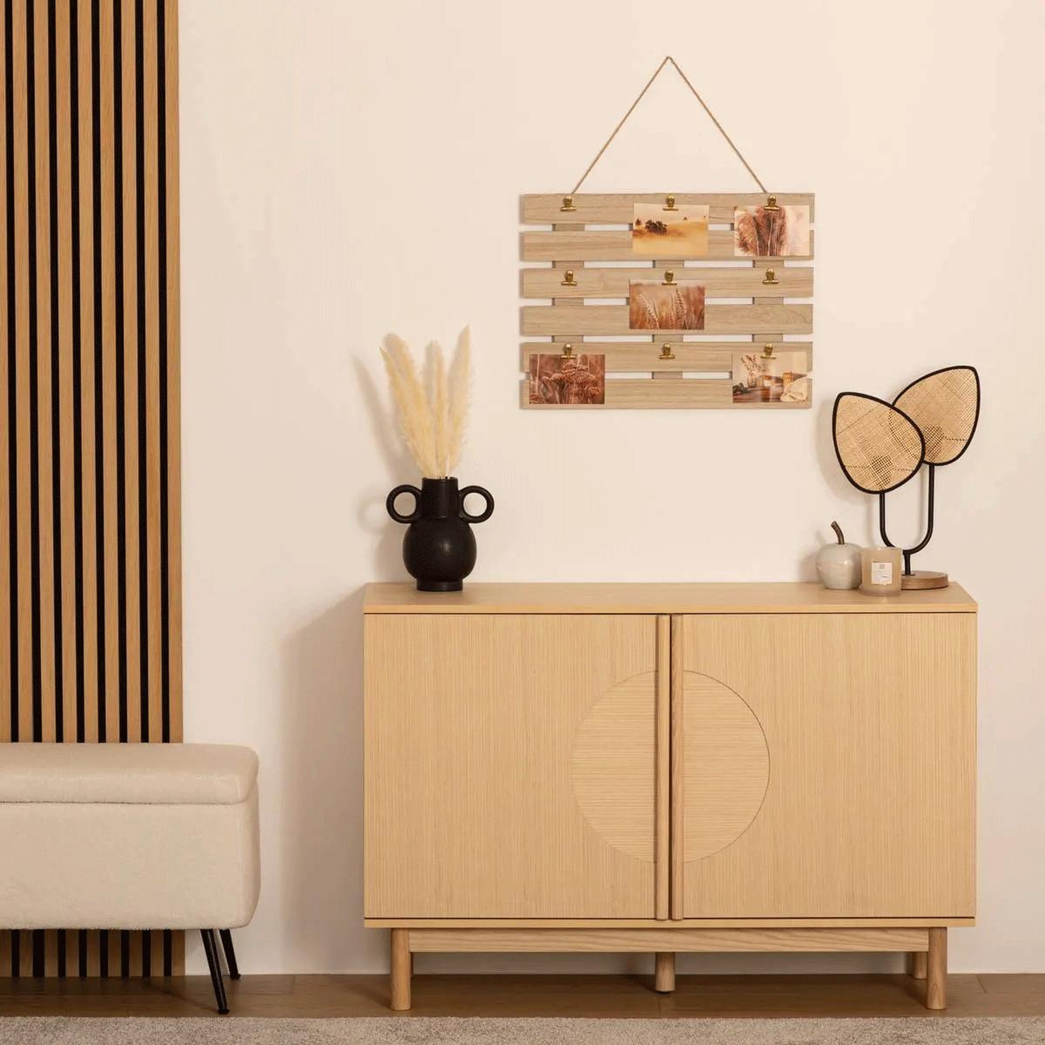 Voir la diapositive 3 : ATMOSPHERA Porte photo Cagette 9 pinces photos - Longueur 58 cm x largeur 43 cm - Beige