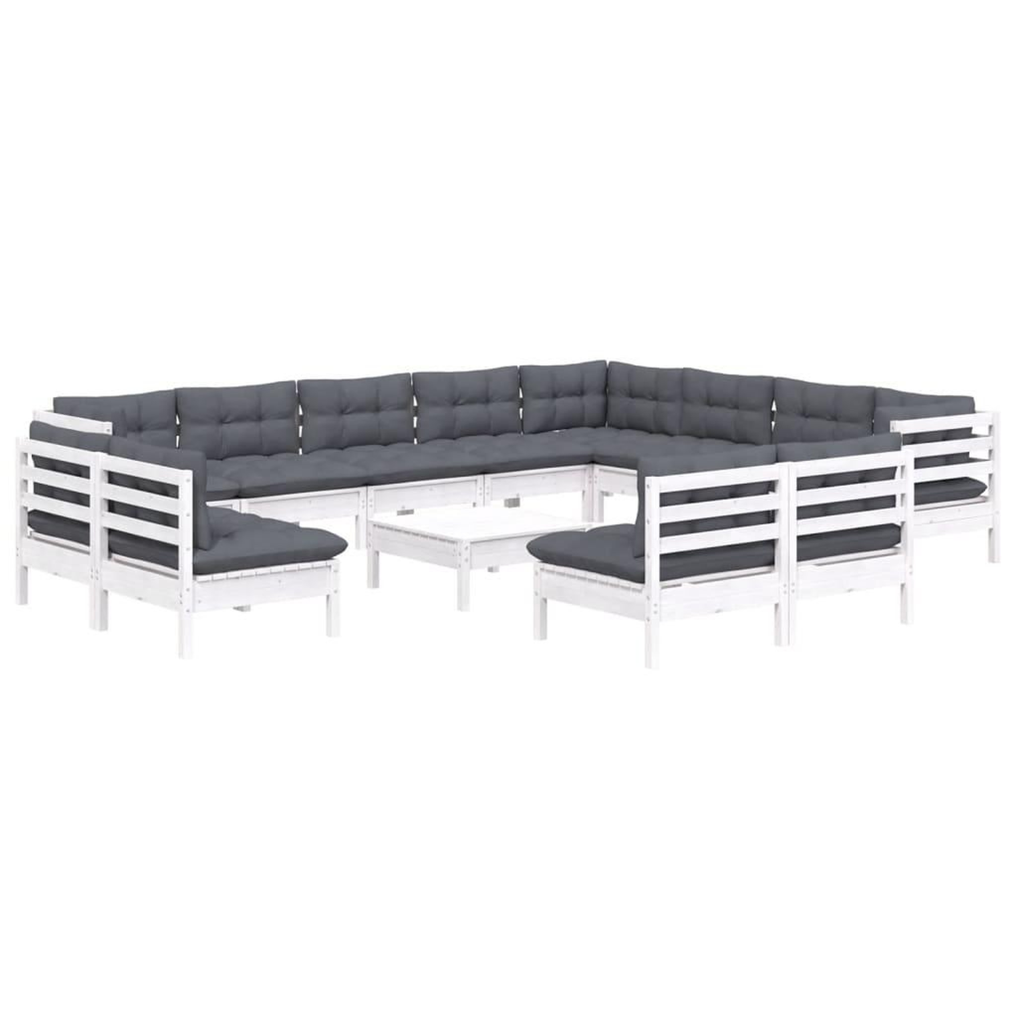 Voir la diapositive 3 : VIDAXL Salon de jardin 13 pcs avec coussins blanc bois de pin solide