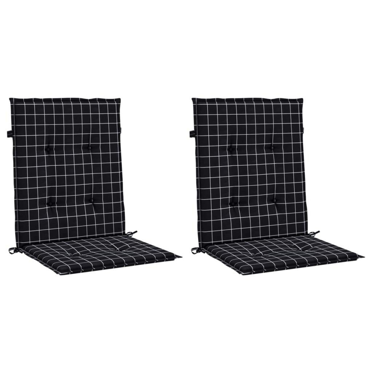 VIDAXL Coussins de chaise a dossier bas lot de 2 noir a carreaux tissu