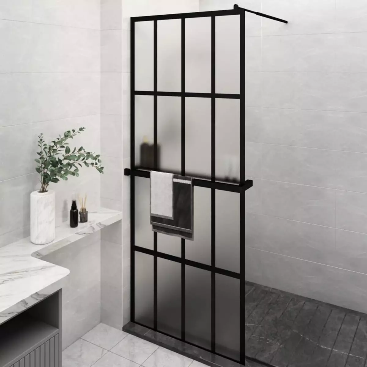 VIDAXL Paroi de douche avec etagere Noir 80x195 cm Verre ESG&Aluminium