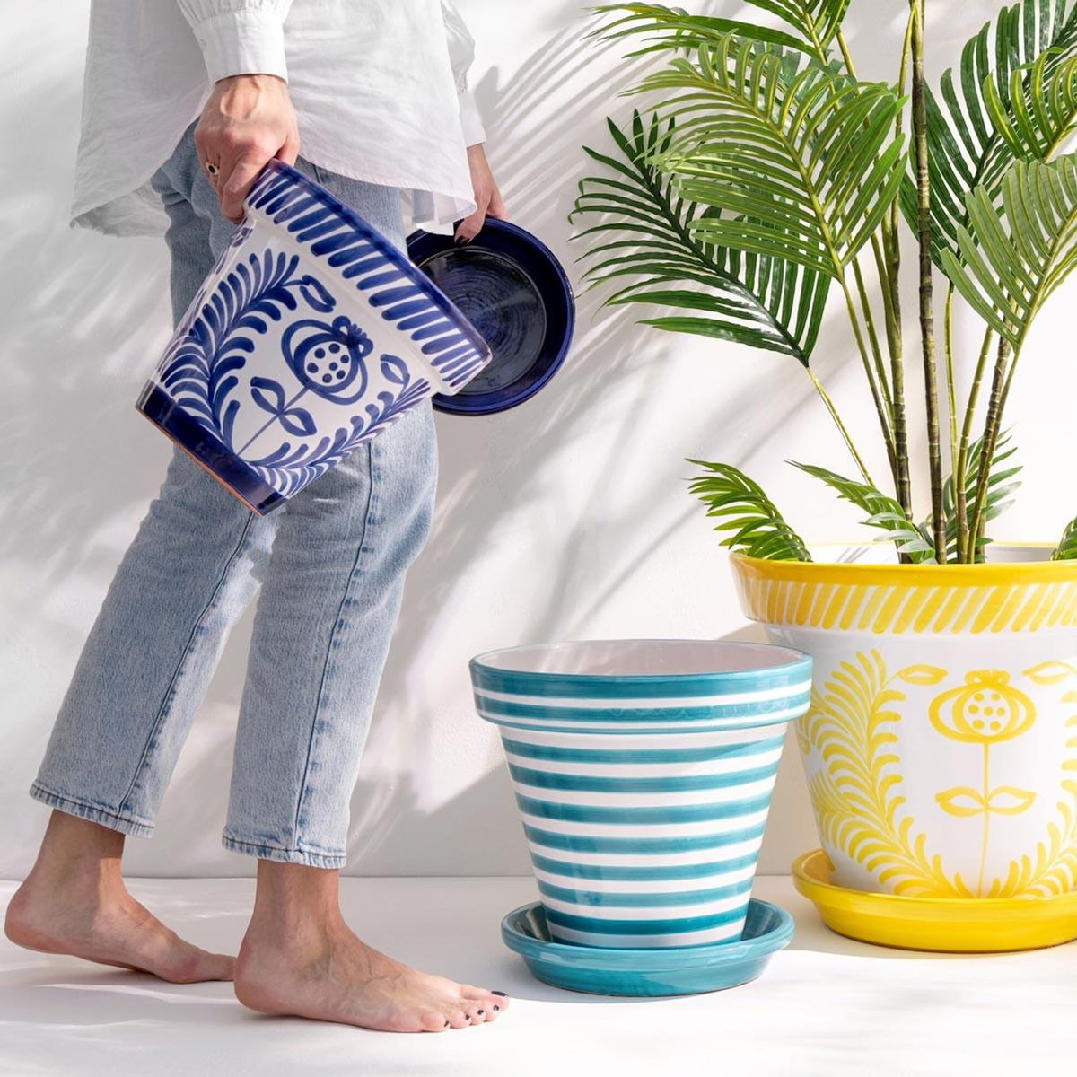 Paris Prix Pot Avec Soucoupe en Céramique  Granada  50cm Jaune