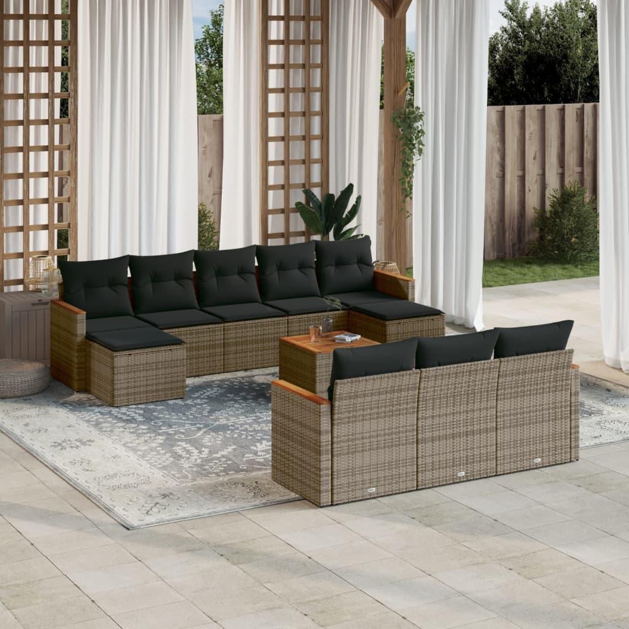 VIDAXL Salon de jardin 11 pcs avec coussins gris resine tressee
