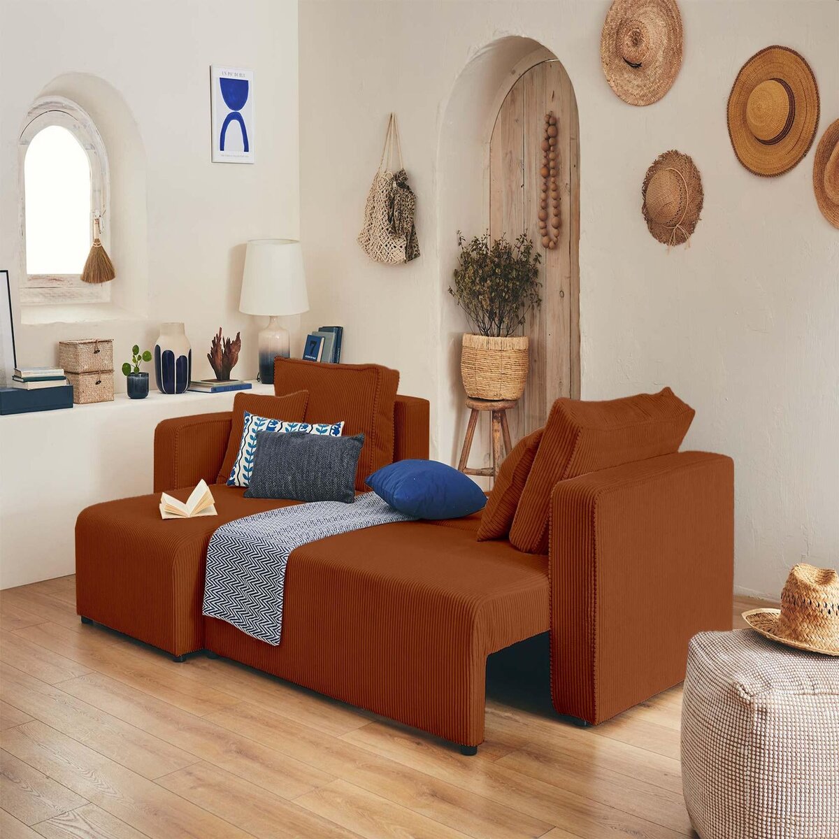 BEST MOBILIER Topaze - canapé d'angle réversible - 4 places - convertible avec coffre - en velours côtelé