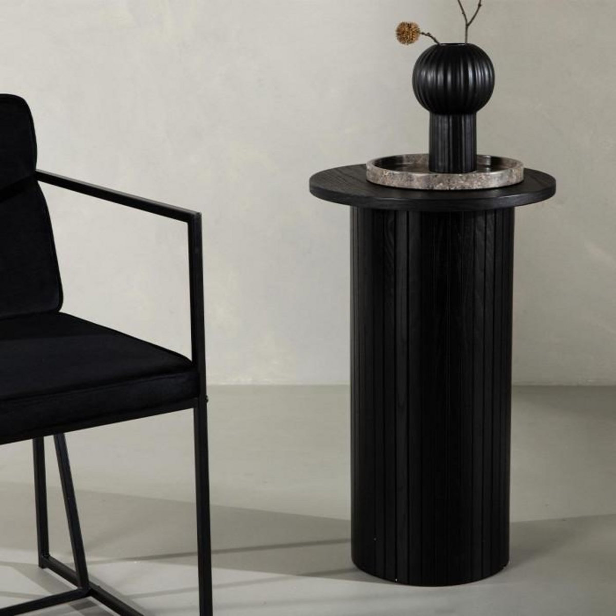 Paris Prix Table d'Appoint Design Nervuré  Bianca  65cm Noir