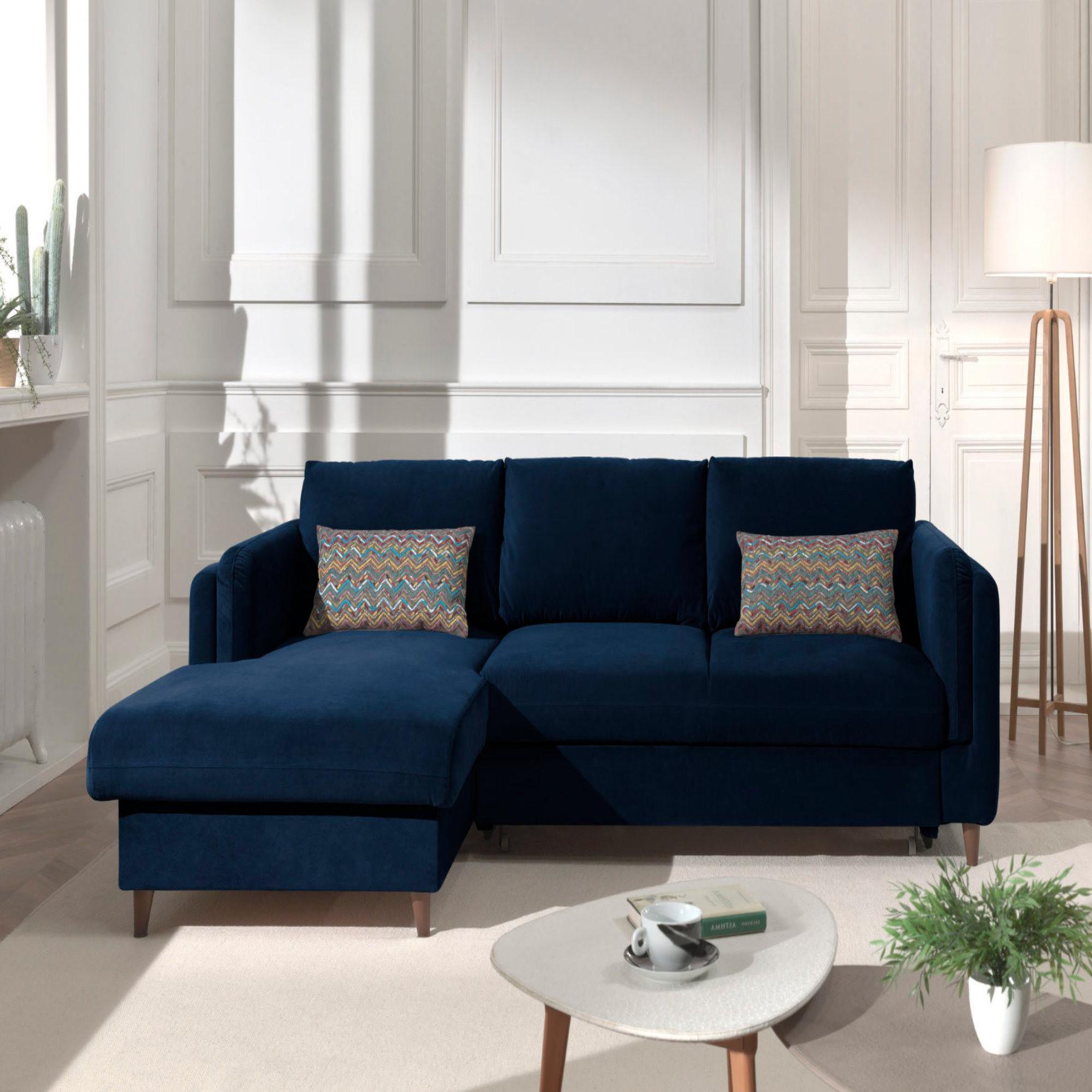 Voir la diapositive 2 : BEST MOBILIER Brooke - canapé d'angle gauche - convertible avec coffre - 4 places - en velours