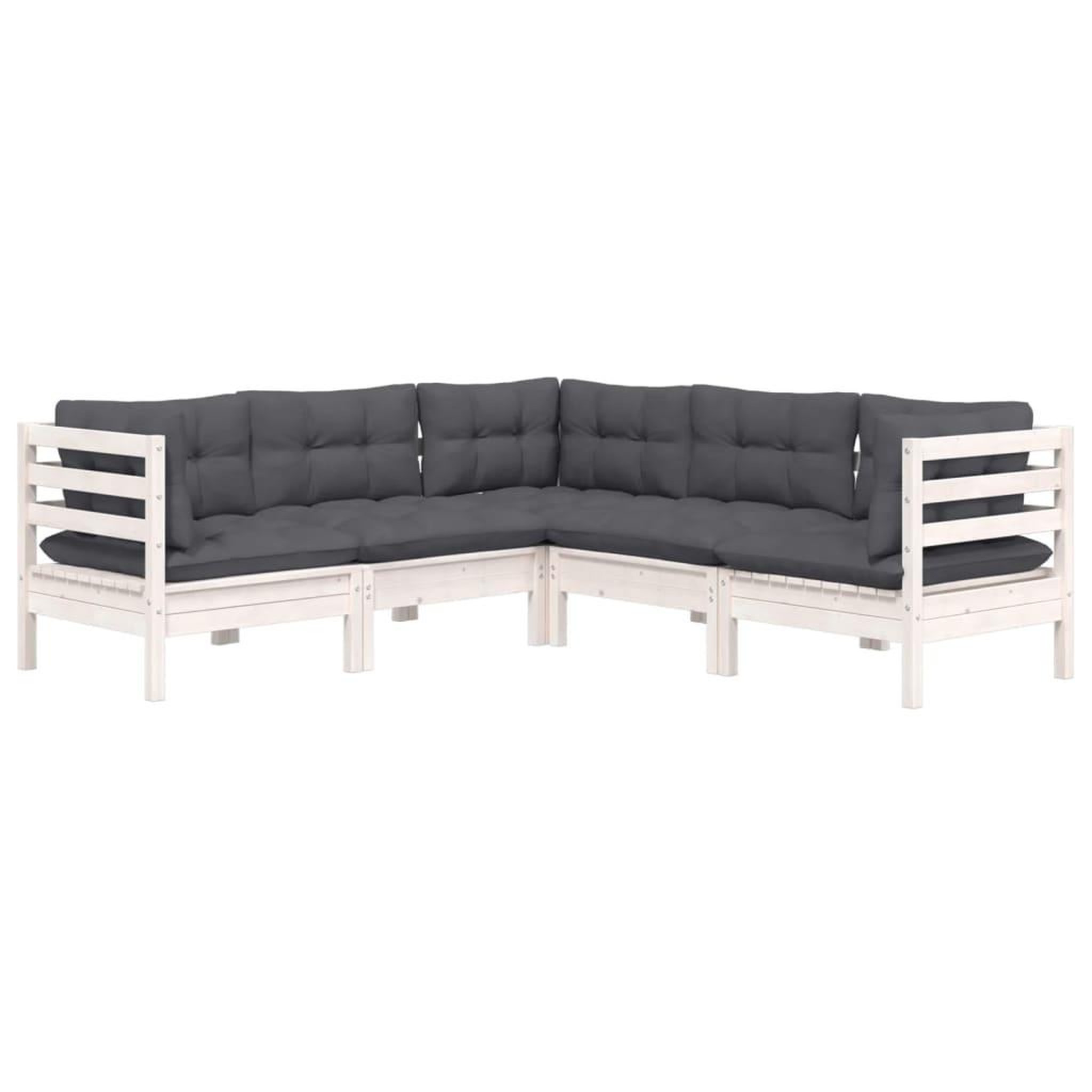 Voir la diapositive 3 : VIDAXL Salon de jardin 5 pcs avec coussins blanc bois de pin solide