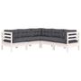 Voir la diapositive 3 : VIDAXL Salon de jardin 5 pcs avec coussins blanc bois de pin solide